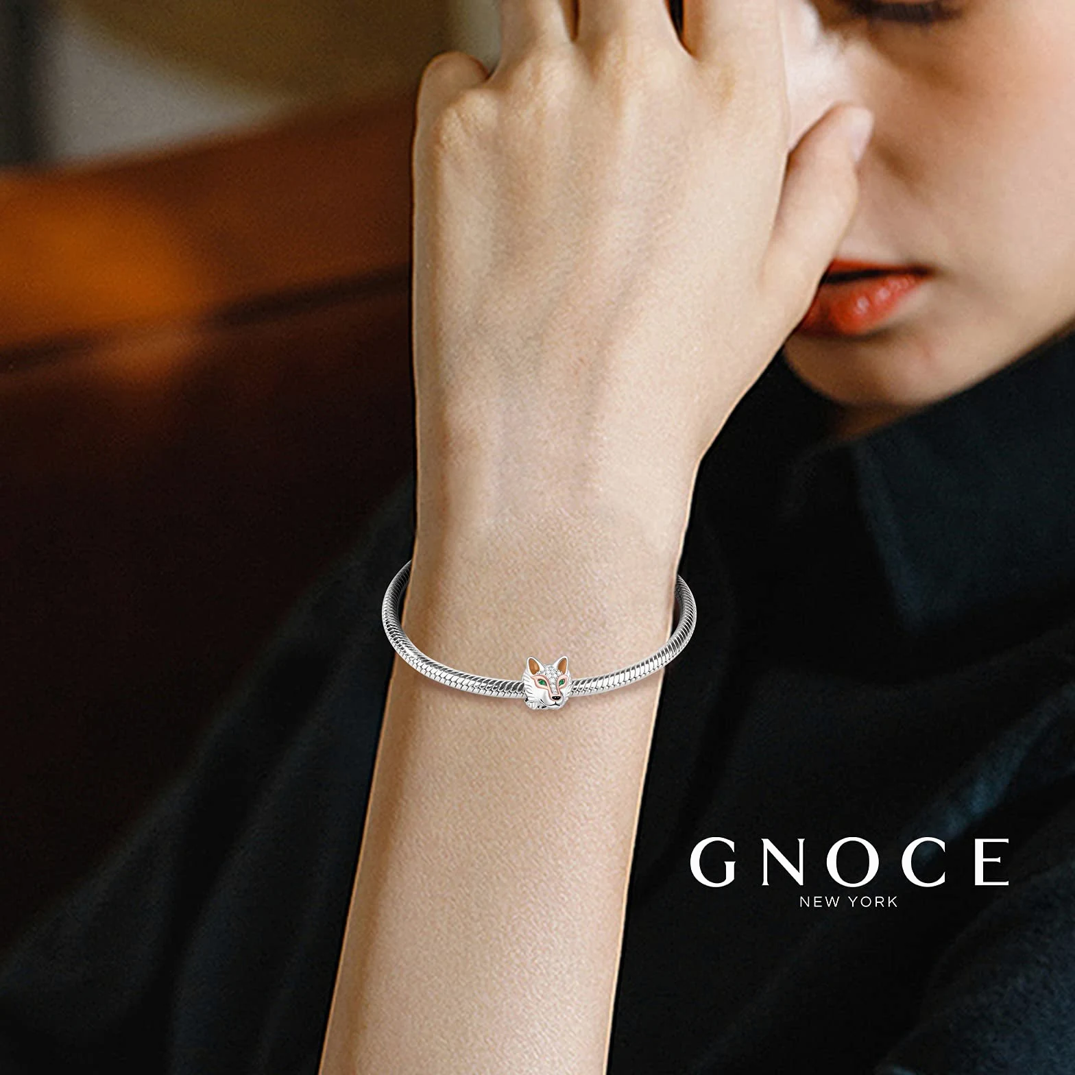 GNOCE Abalorio de plata de ley 925 con diseño de cabeza de animal, compatible con pulseras y collares, para mujeres, hombres y niños