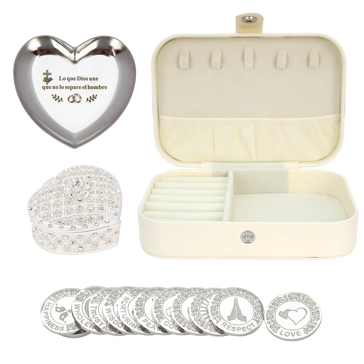 TINGKU Custom Wedding Coin Set - Arras para Boda Católica, 13 bendiciones únicas, caja de cuero de recuerdos de boda significativa-Silver Coins HB