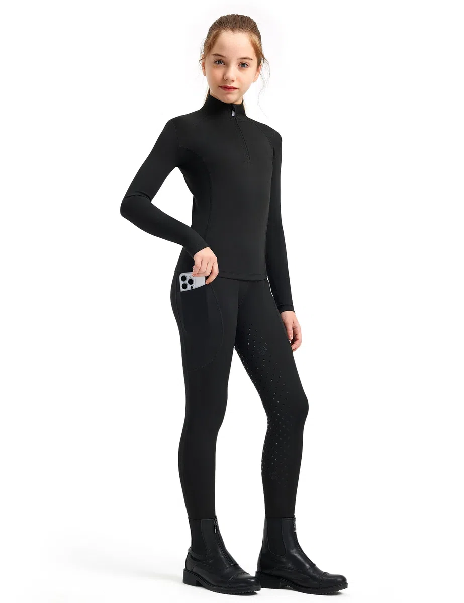 FitsT4 Sports Conjunto de equitación para niñas, conjunto de 2 piezas para equitación, camisa ecuestre para niñas y pantalones de silicona con parche en la rodilla