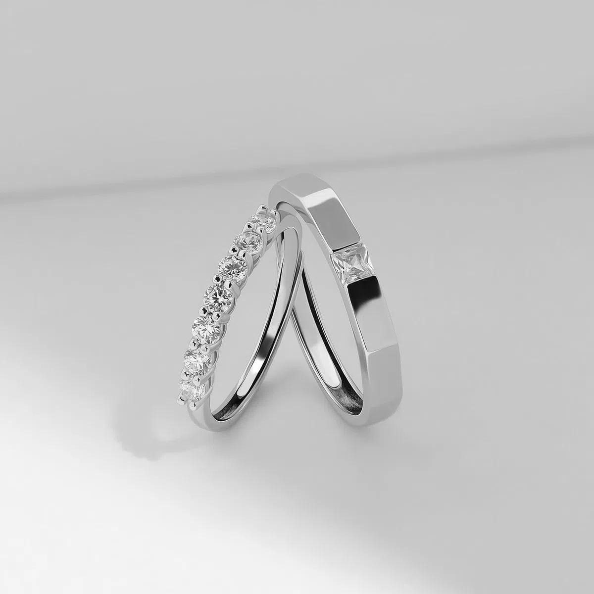 Meissa Anillos de Compromiso Boda Plata Ley 925 Ajustables Plata Esterlina Juego de Dos