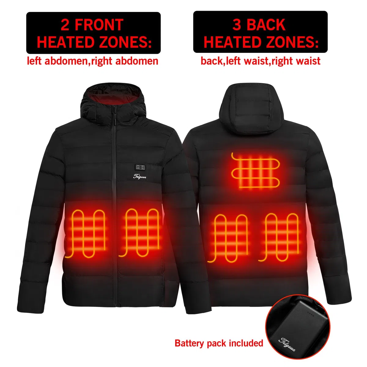 Chaqueta calefactable con banco de energía 14400 mAh térmica para mujer con capucha invierno