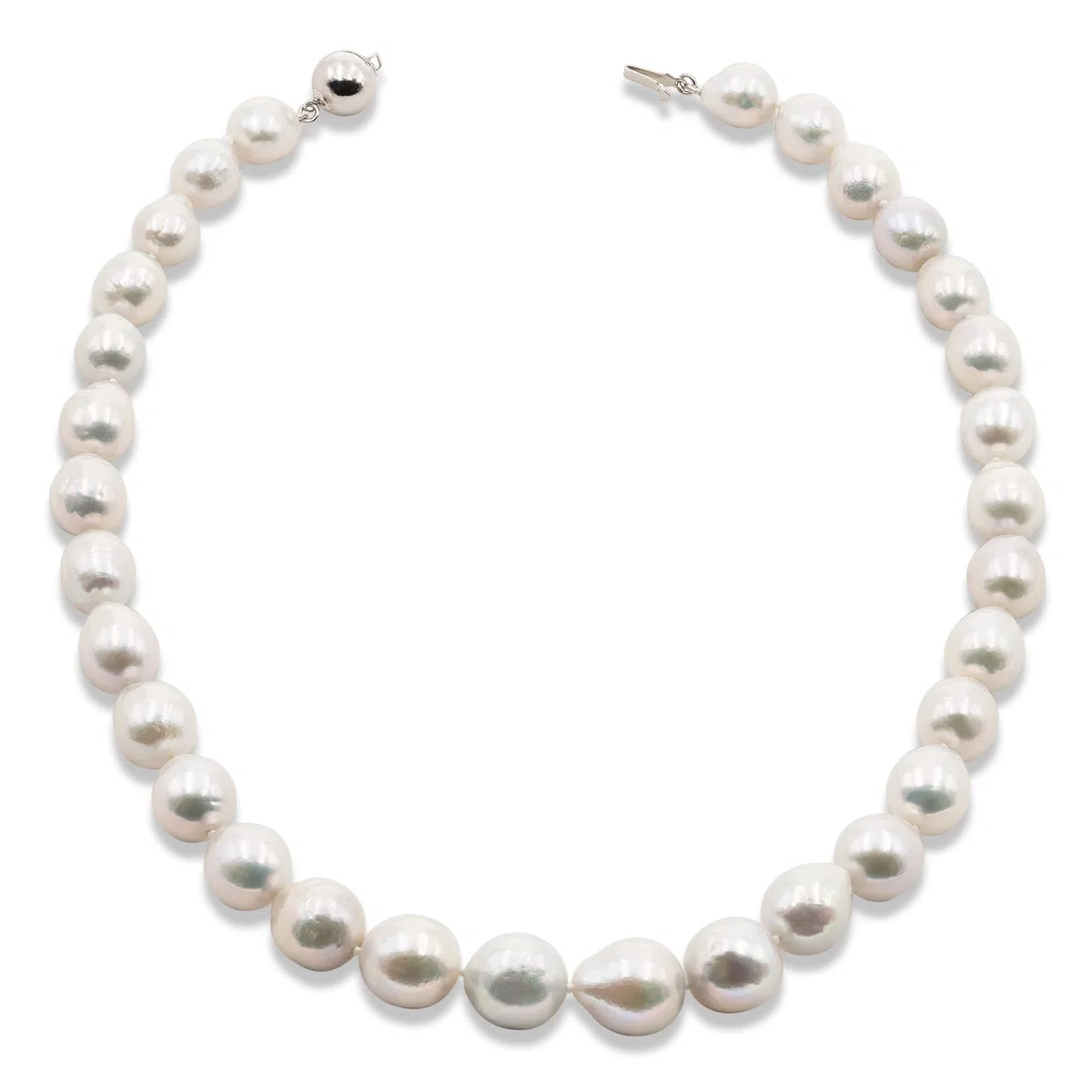 Secret & You Collar de Perlas de Mujer Cultivadas de Agua Dulce Barrocas Edison de 42 cm de largo Perlas Barrocas Grandes con nudo entre cada perla con cierre Plata de Ley.