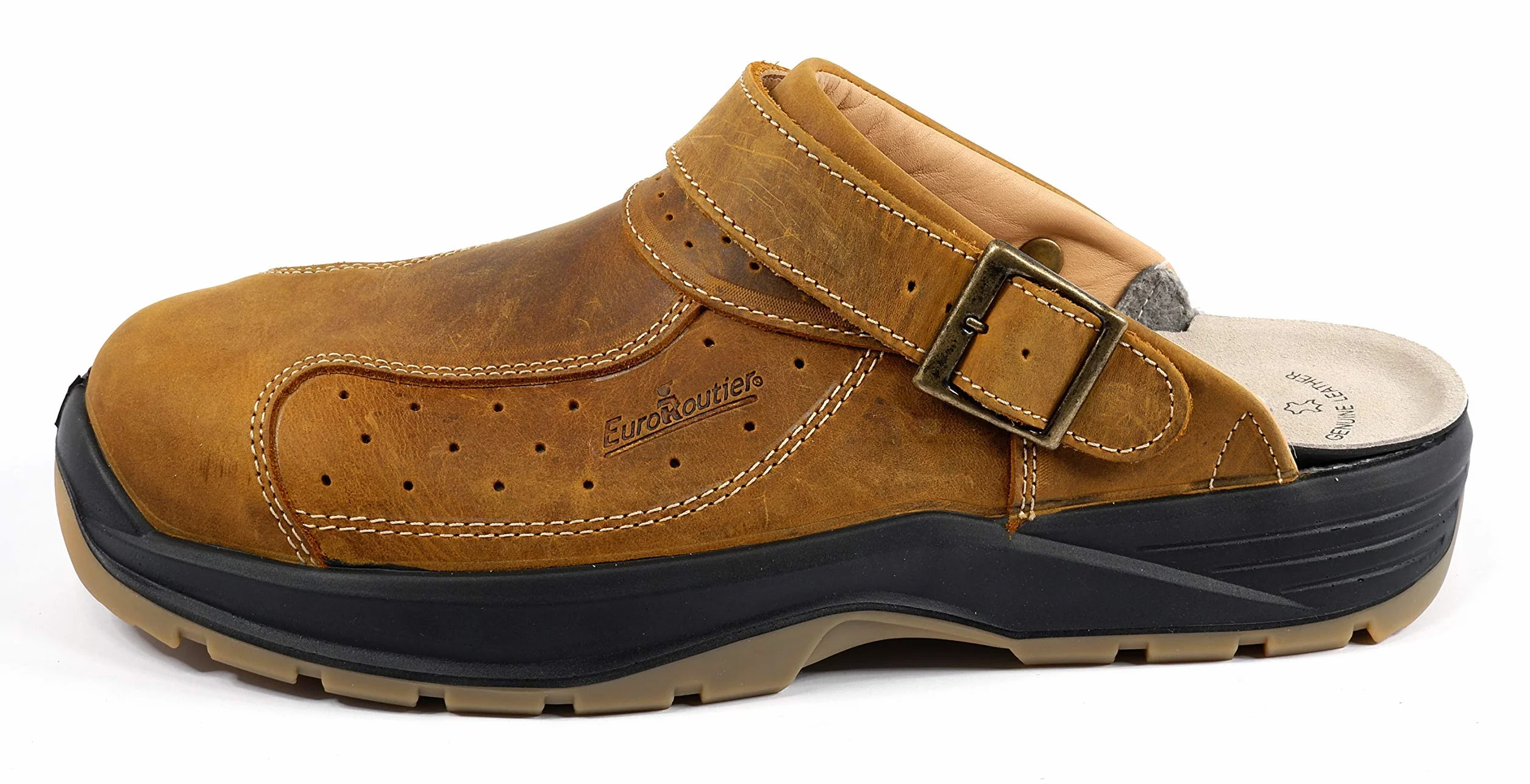 EUROROUTIER Premium Leather Tucson Brown, zuecos, zapatillas de seguridad certificadas SB A-E-FO SRC