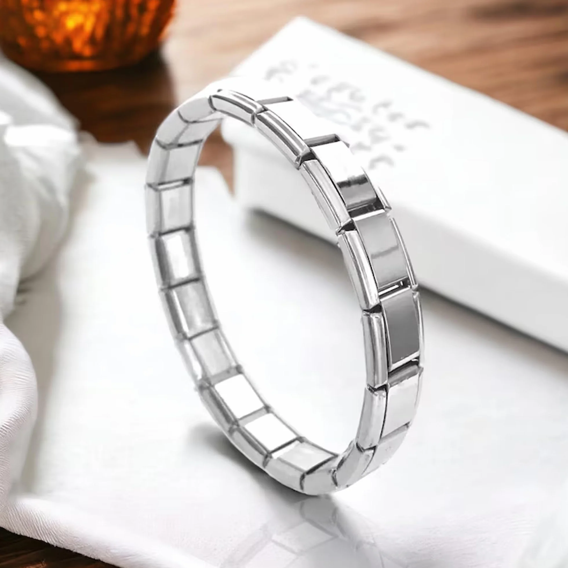 Quiges - Módulo de eslabones de estilo italiano de 9 mm de acero inoxidable con circonita cúbica azul para pulseras de estilo italiano, talla única, Acero inoxidable, No es una piedra preciosa