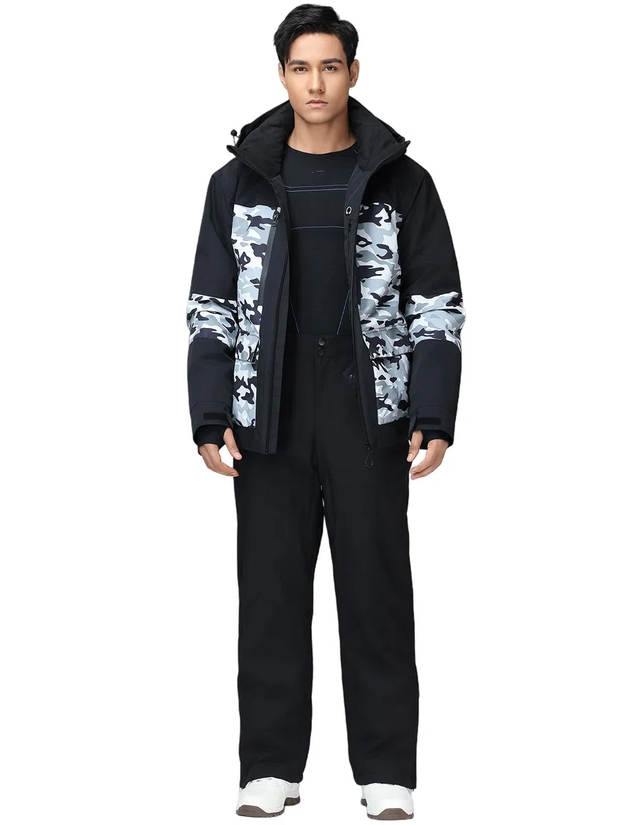 HOTIAN Conjunto de chaqueta y pantalones de esquí para hombre, transpirable, traje de esquí impermeable, resistente al viento, traje de nieve con capucha desmontable