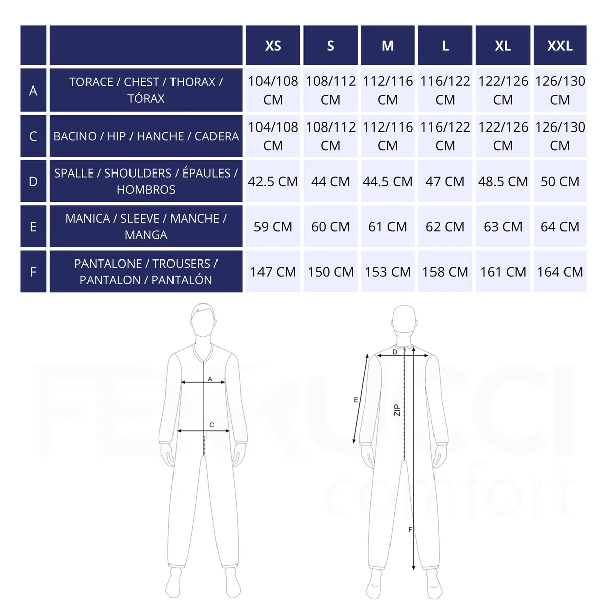FERRUCCI COMFORT Pijama Sanitario Cuello Redondo con Cremallera Trasera para Mayores, Alzheimer, Demencia - 9015/1-100% Algodón - Manga Larga Pantalón Largo