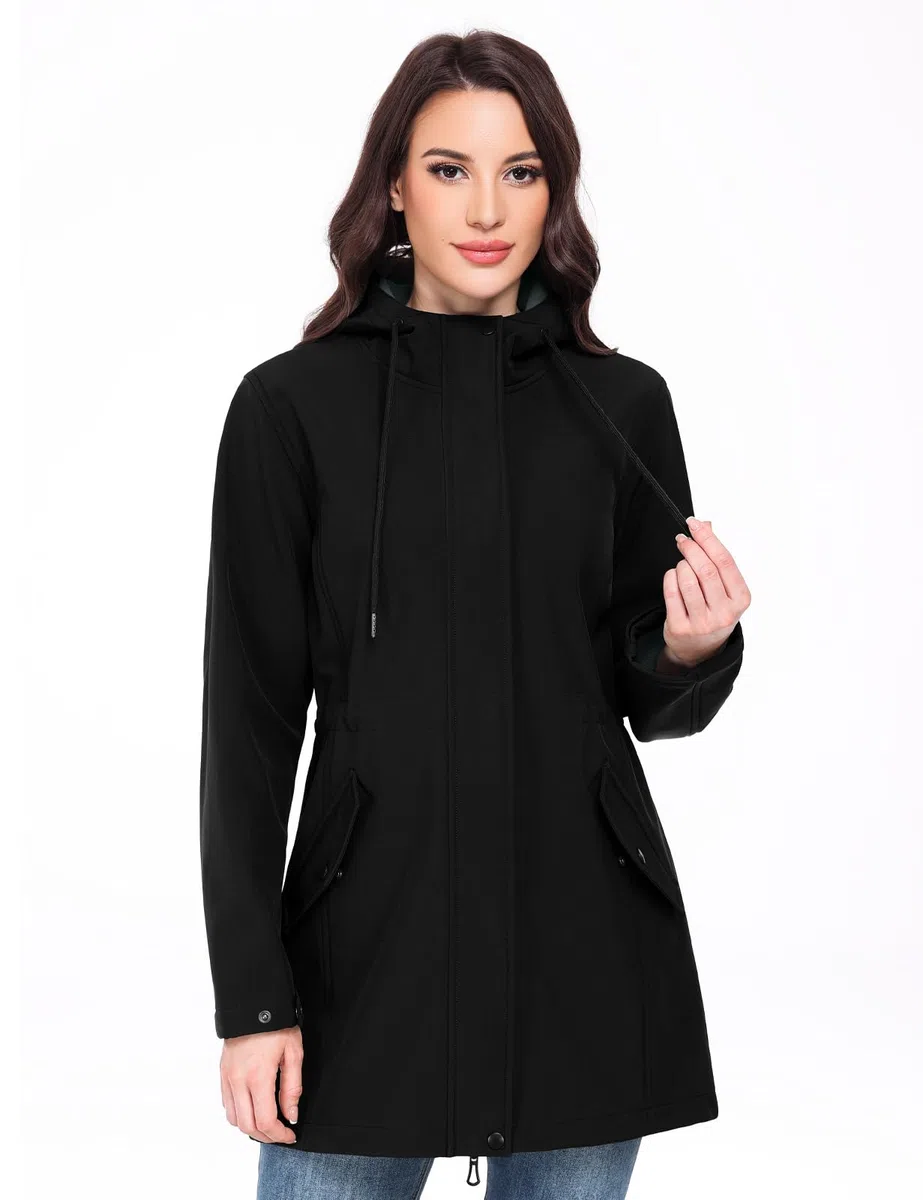 Yuson Girl Chaqueta Softshell Mujer Impermeable Chaqueta de Entretiempo Cortavientos con Capucha Ligera Transpirable Abrigo Forro Polar Funcional Parka de Senderismo