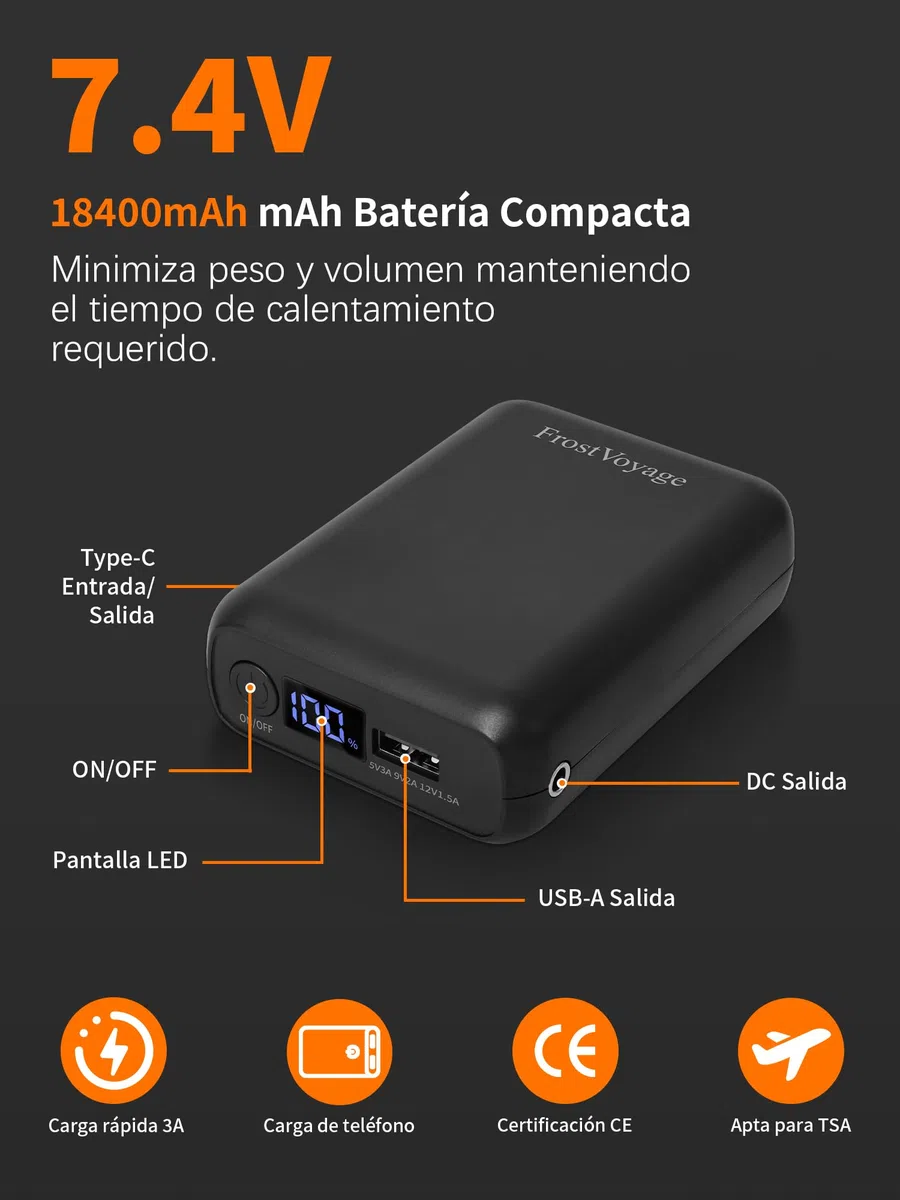 Chaleco Calefactable Hombre Mujer 7.4V 18400mAh 10 Zonas de Calor 3 Niveles Ajustables