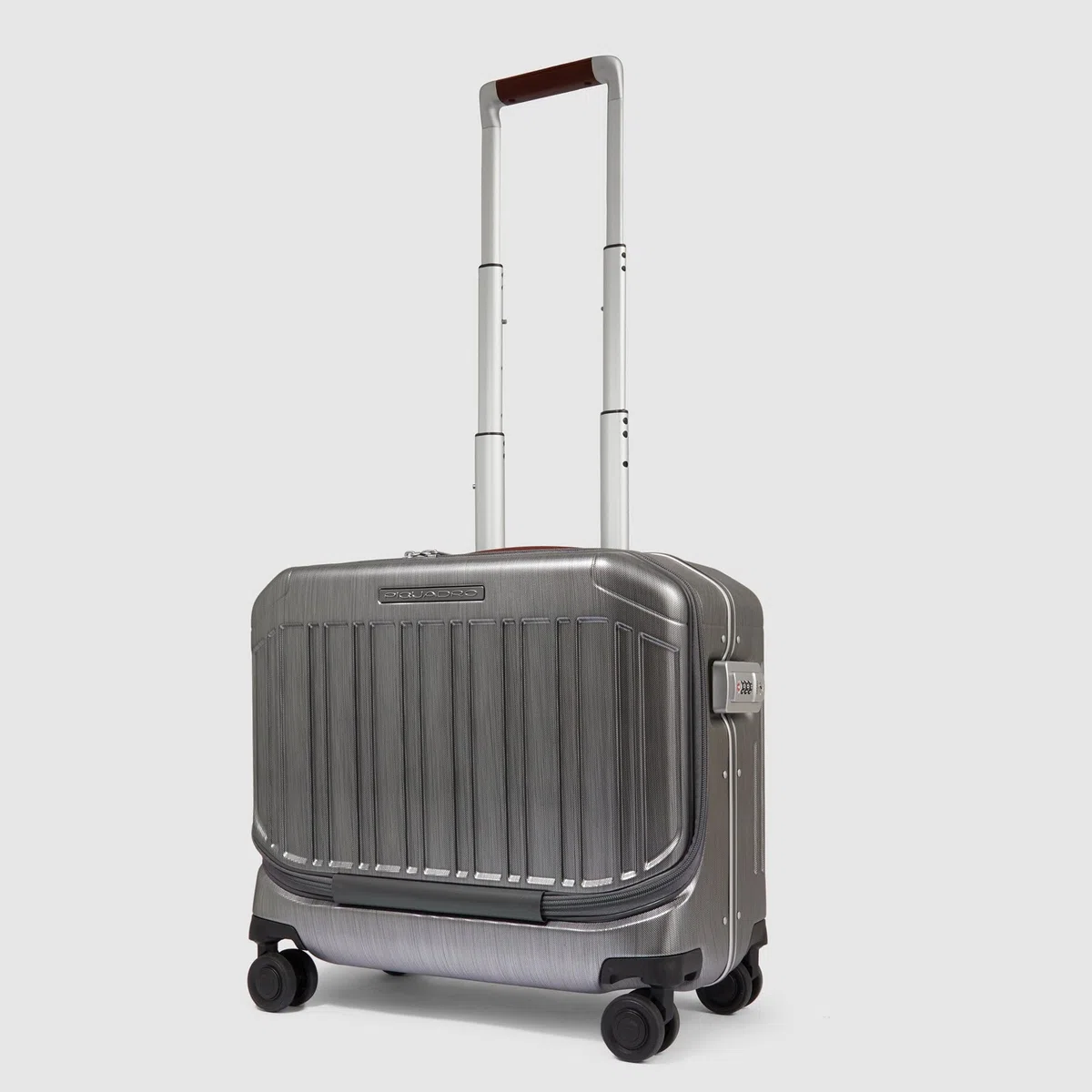 Piquadro – Maleta rígida con 4 Ruedas – Policarbonato con Detalles en Cuero – Negro – para Hombre y Mujer