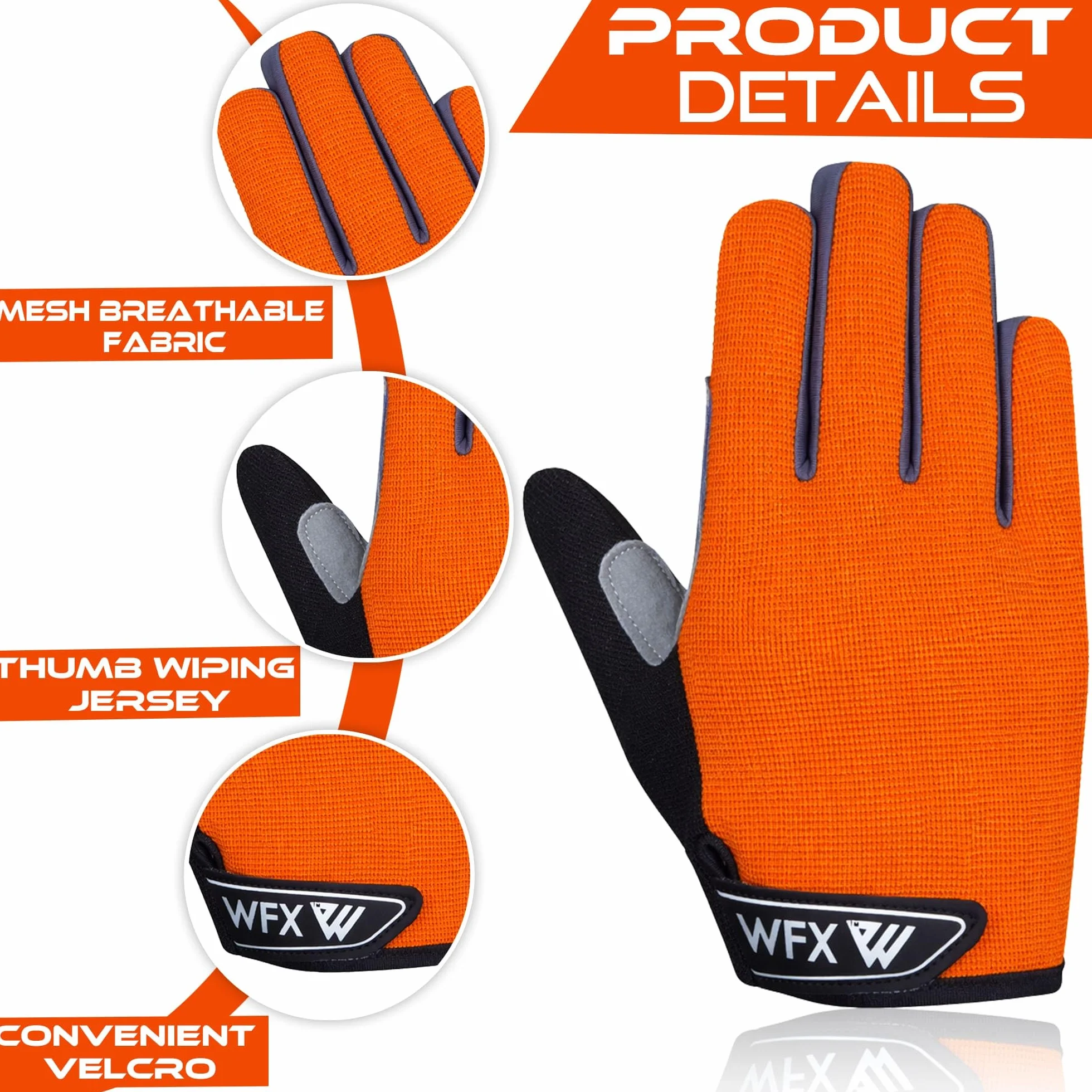 WFX Guantes de Ciclismo para niños, niños y niñas, jóvenes, Pantalla táctil para niños, Guantes de equitación Antideslizantes para Deportes al Aire Libre, Guantes de Dedo Completo