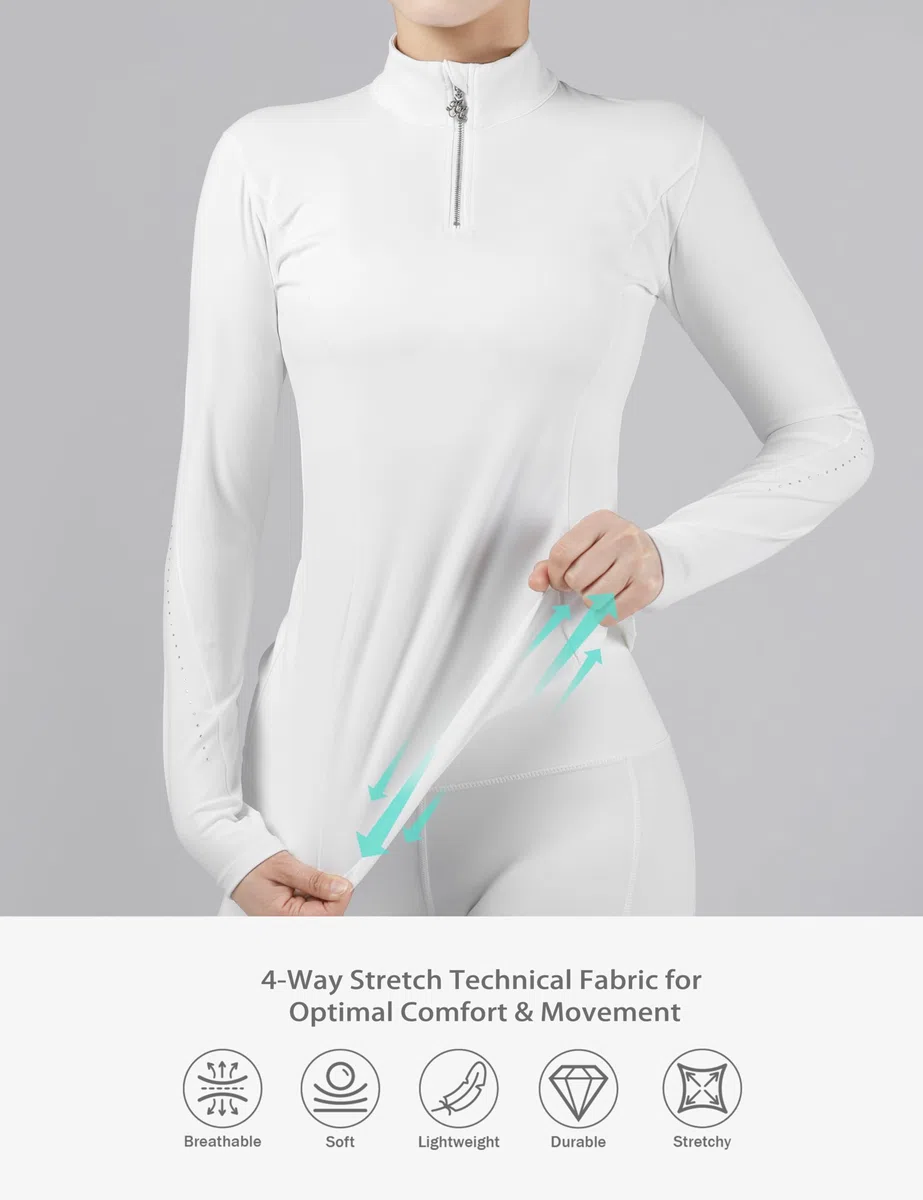 Harrison Howard Camisas de equitación para mujer, manga larga, cuello alto, con bordado
