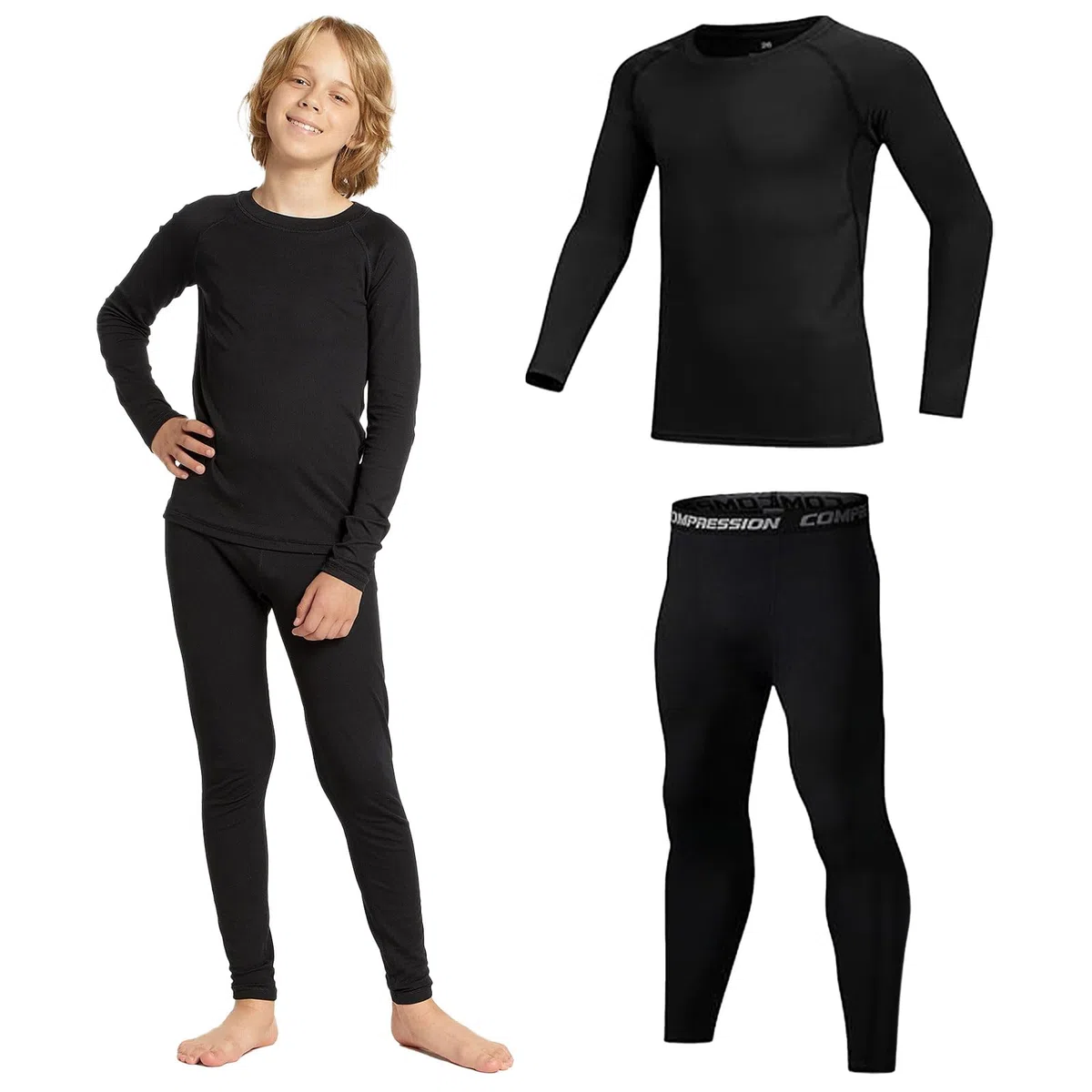 Conjunto de capa base térmica para niños, forro de fieltro cálido para niñas y niños, conjunto de ropa interior térmica para esquí, ciclismo y correr, fútbol
