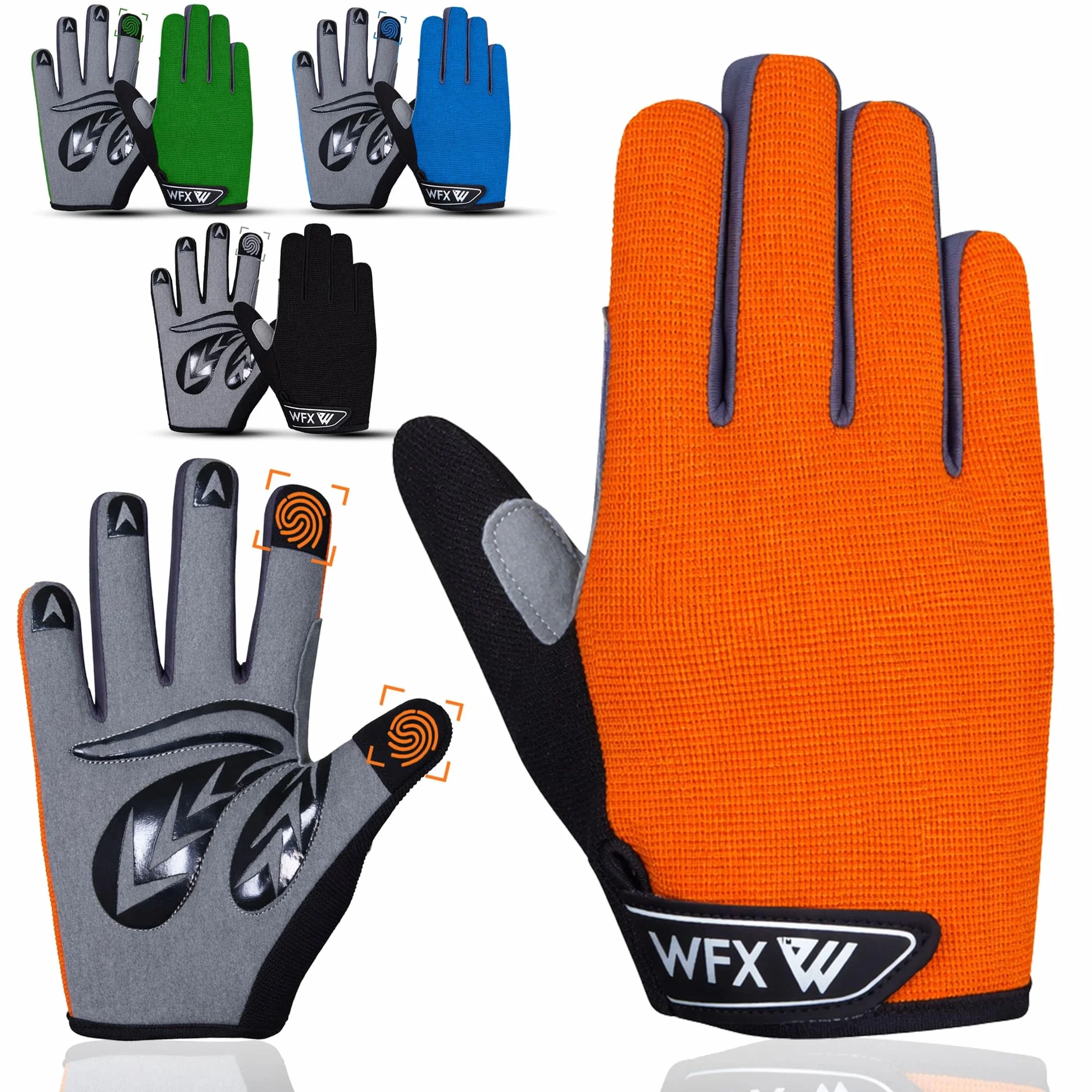 WFX Guantes de Ciclismo para niños, niños y niñas, jóvenes, Pantalla táctil para niños, Guantes de equitación Antideslizantes para Deportes al Aire Libre, Guantes de Dedo Completo