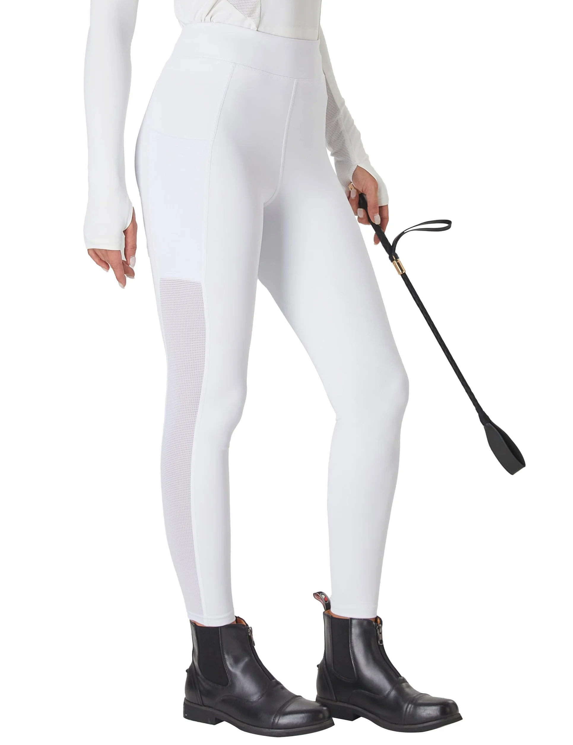 FitsT4 Sports Pantalones de equitación para mujer con ribete antideslizante en las rodillas, cintura alta y bolsillos laterales, transpirables y elásticos para la escuela de equitación y ciclismo en
