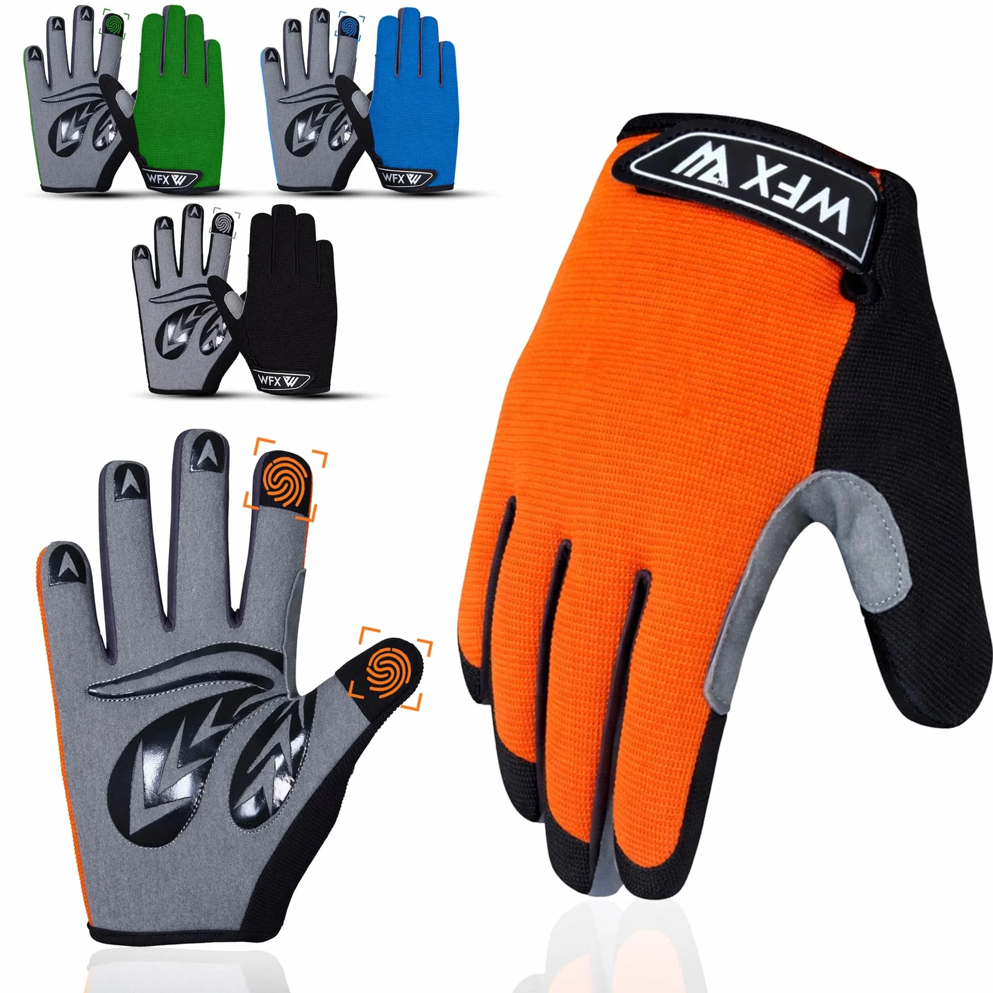 WFX Guantes de Ciclismo para niños, niños y niñas, jóvenes, Pantalla táctil para niños, Guantes de equitación Antideslizantes para Deportes al Aire Libre, Guantes de Dedo Completo