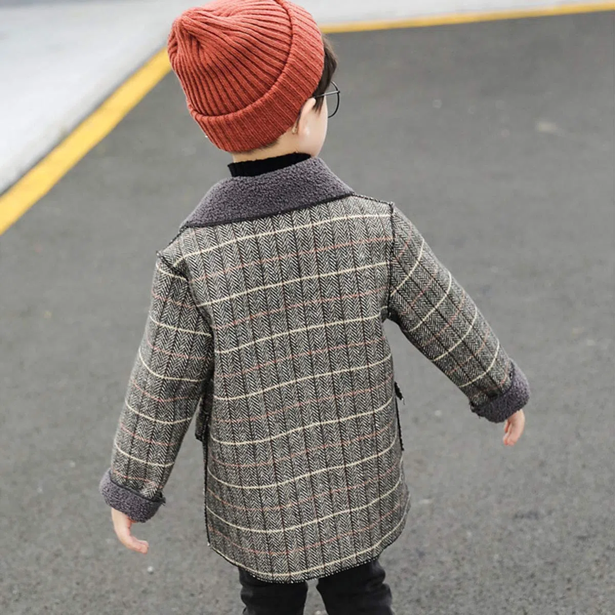 amropi Niño Invierno Abrigo Tartán Doble Pecho Zanja Chaqueta Acolchado Calentitas Sobretodo por 2-10 años