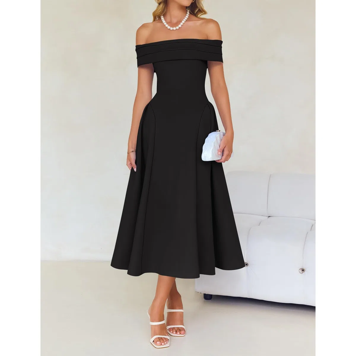 Vestido de Cóctel para Mujer Maxi Vestido Sexy Hombros Descubiertos Elegante Vestidos Largo Formal Línea A Vestidos Vintage de Noche Fiesta Rockabilly Swing para Invitada Boda Club