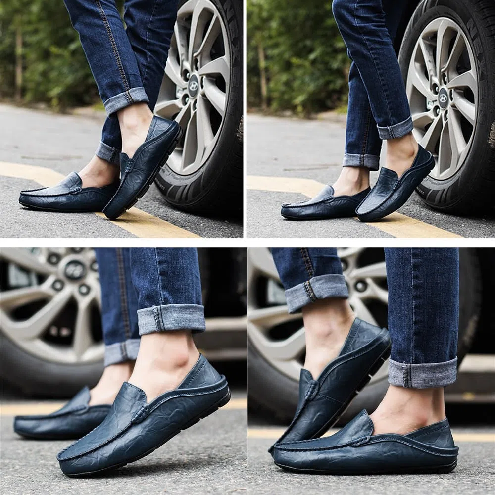 Mocasines Hombres Zapatos de Vestir Casuales Holgazanes Slip On Verano Plano Cuero Zapatos de Conducción Zapatillas