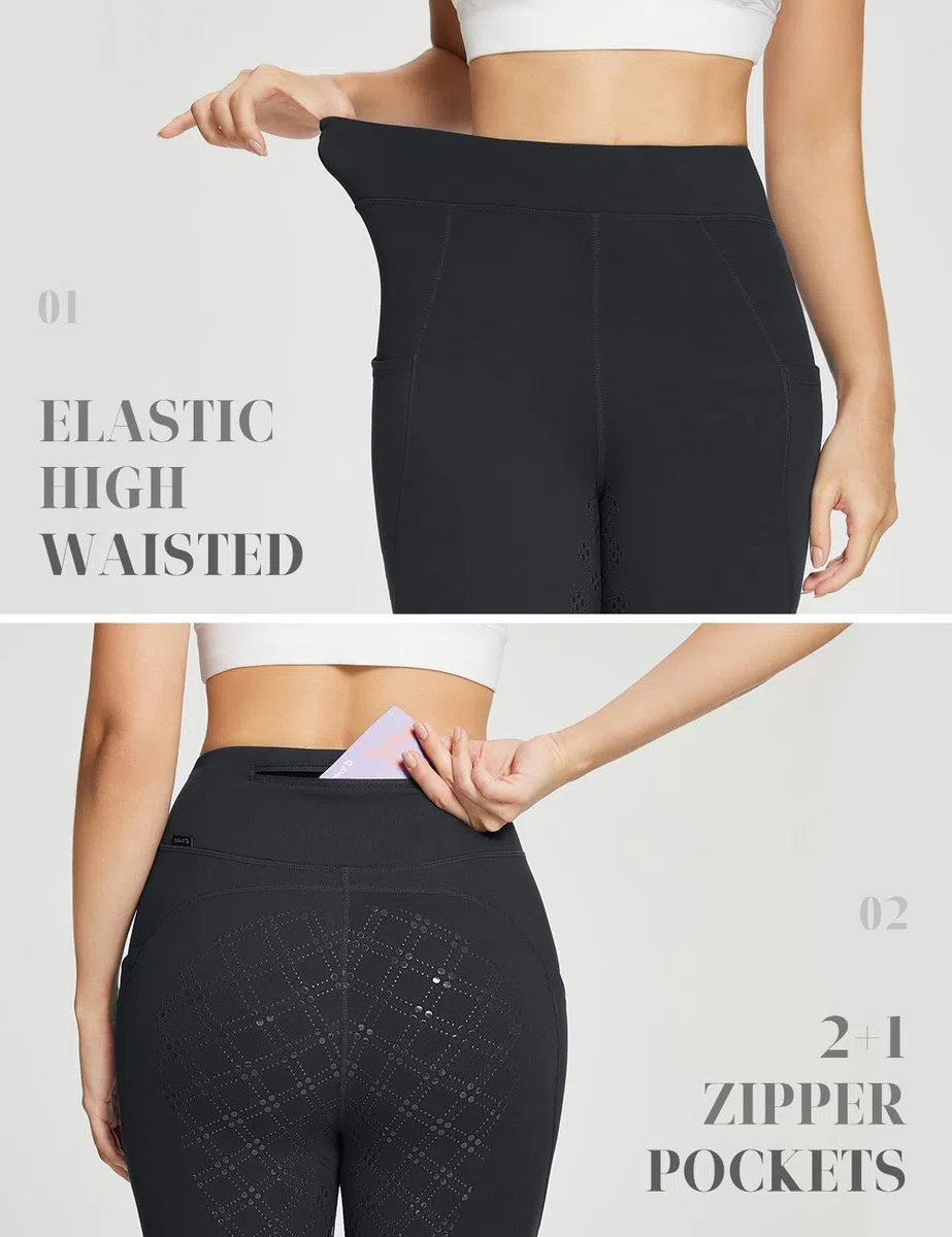 BALEAF Leggings de equitación con forro polar para mujer, pantalones térmicos para caballo, mallas ecuestres, bolsillos
