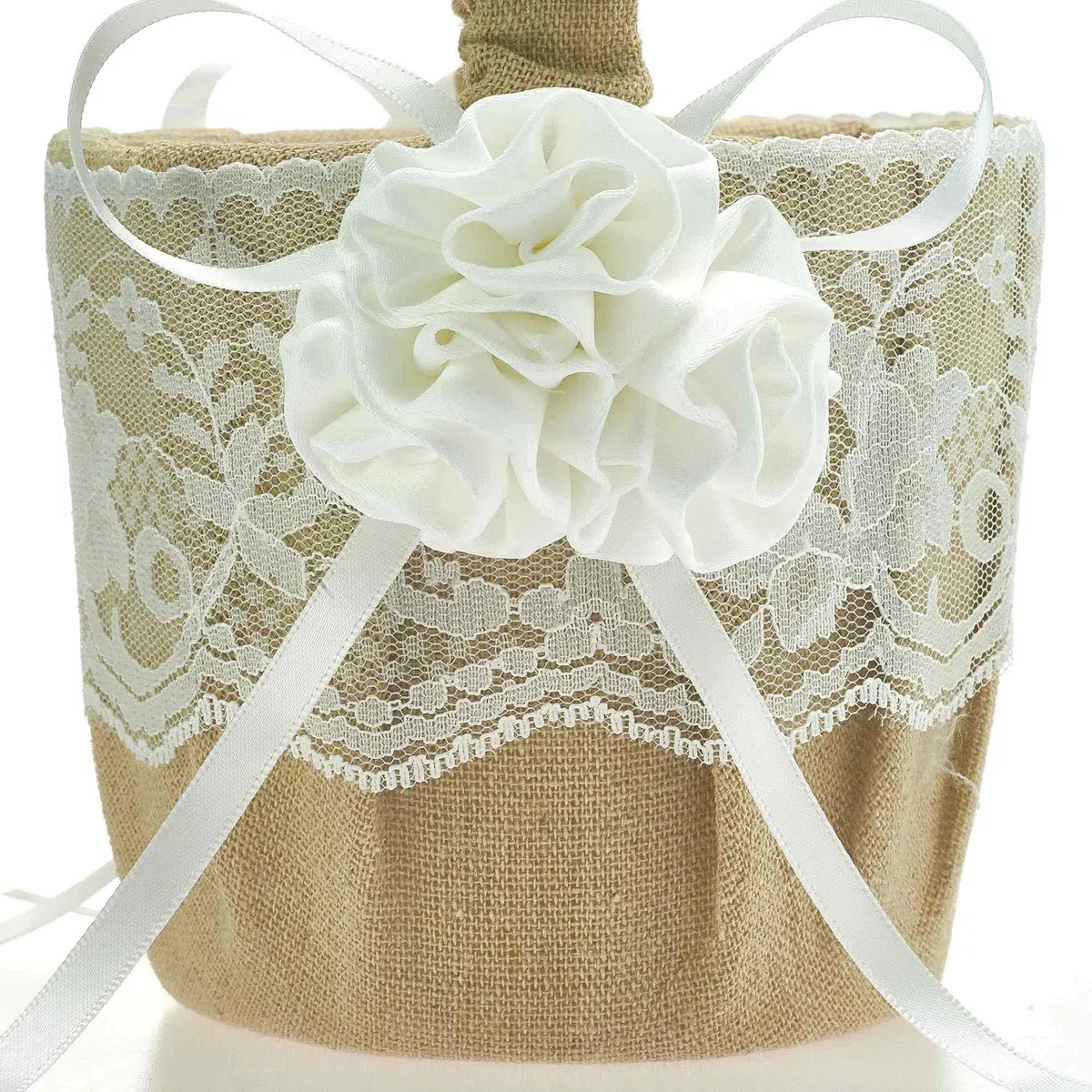 EinsSein 1x Almohada de Anillos Boda Set Flor de Yute 18x18 Grande + 2X Cesta de Flores Porta Bodas alianzas cojin Anillo Cojines Arras Caja Cajas Originales y Cesta niño Raso Rustico Llevar los