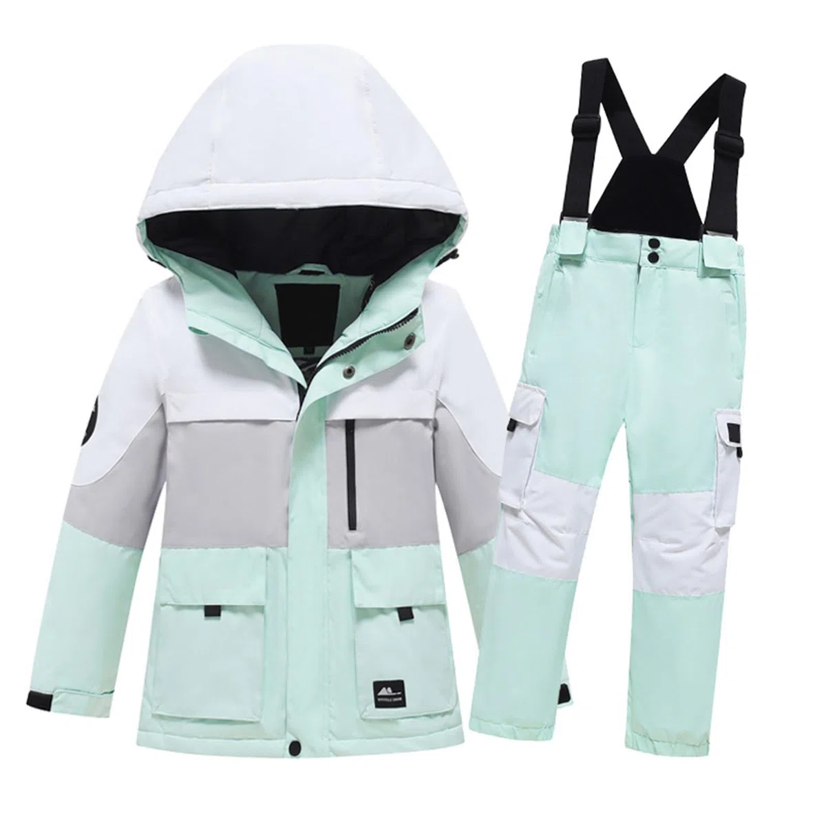 Traje de esquí para niños y niñas, estampado de manga larga, terciopelo grueso, cálido, resistente al viento y al agua, parte superior y pantalón, traje de 2 piezas para correr