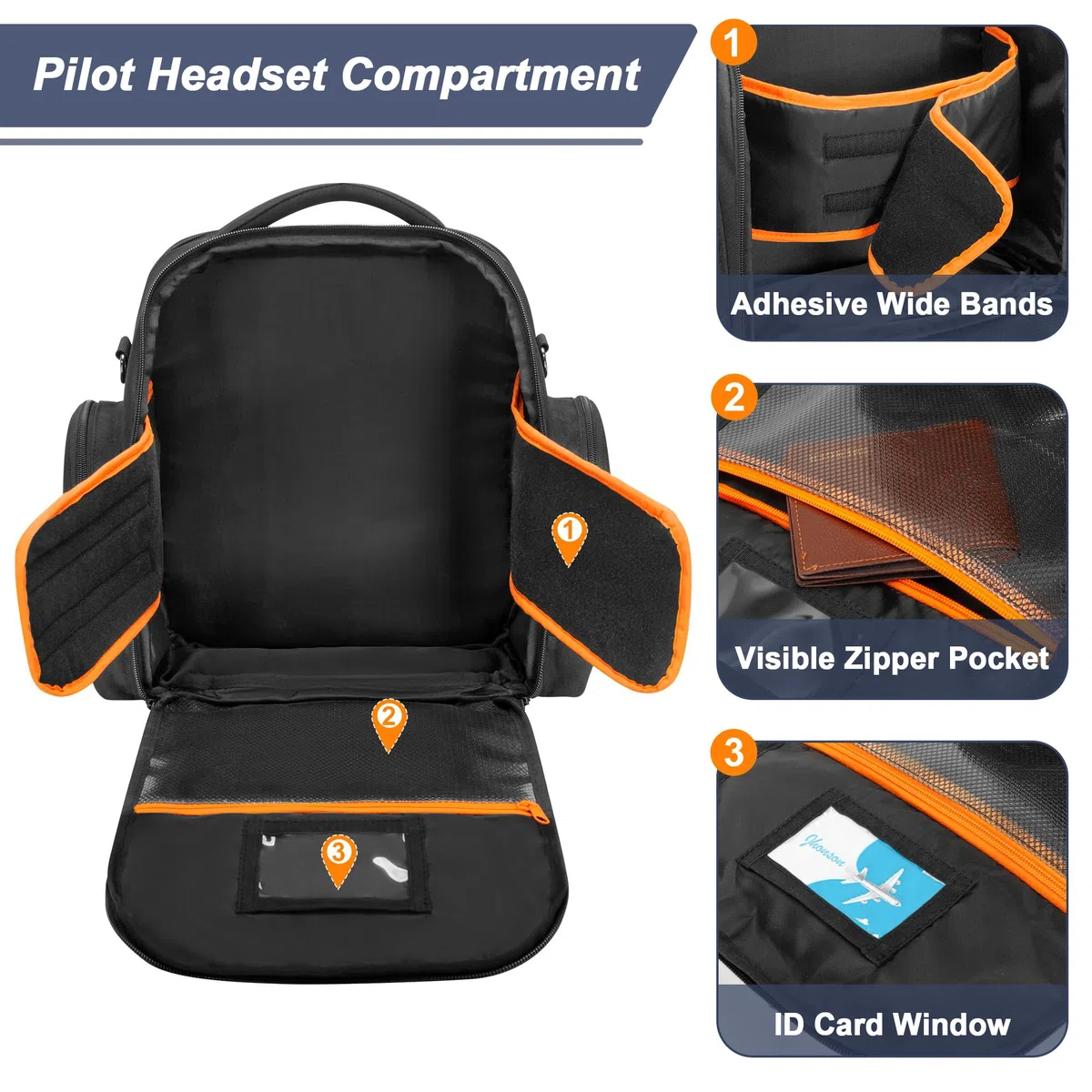 Bolsa para Auriculares de Piloto, Bolsa de Gran Capacidad para Auriculares de Aviación, Rodillera de Piloto y Más, Negro