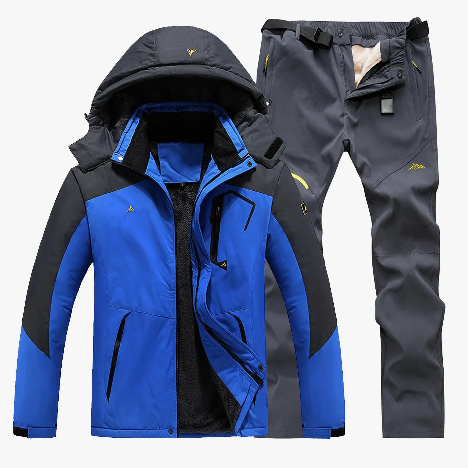 Generisch Traje de esquí para hombre, 2 piezas, cálido traje de nieve, chaqueta de esquí, chaqueta y pantalones, ropa de esquí con capucha, impermeable, abrigo de nieve