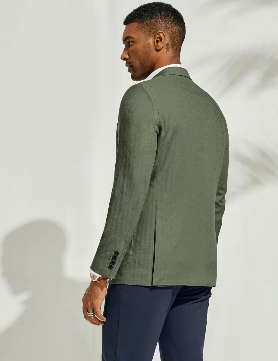 PJ PAUL JONES Chaqueta tipo blazer para hombre, de algodón y lino, ajuste regular, con dos botones, diseño de espiga