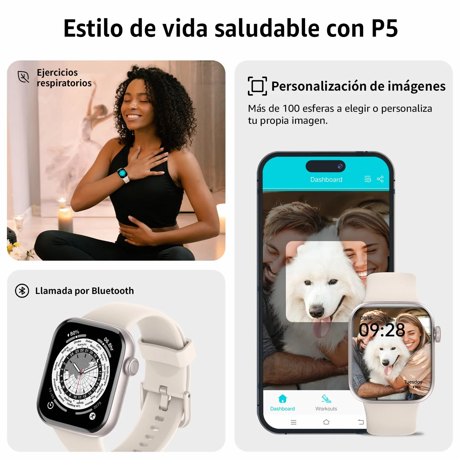 AcclaFit Reloj Inteligente Mujer Hombre, 1.85" Smartwatch con Llamadas Bluetooth, 140+ Modos Deportivos con SpO2/Pulsómetro/Monitor de Sueño/Podómetro, Impermeable IP68 para Android iOS Skyblue