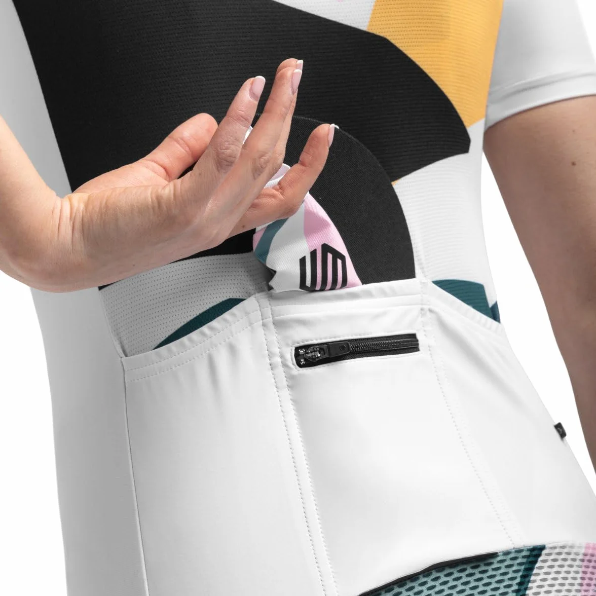 SIROKO - Maillot de Ciclismo para Mujer M2 Pinerolo - S - Blanco/Verde Ceniza/Rosa Chicle
