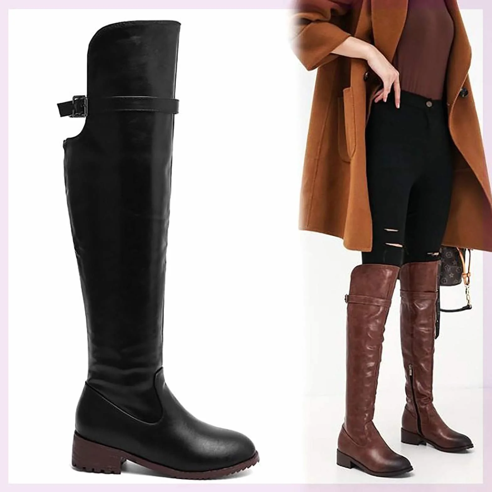 Botas Altas Ecuestres (34-43), Botas De Montar Para Mujer, Equipo De Equitación + Tacón Bajo (1-4 Cm), Impermeables + Antideslizantes, Punta Redonda + Cremallera Lateral,39,Black