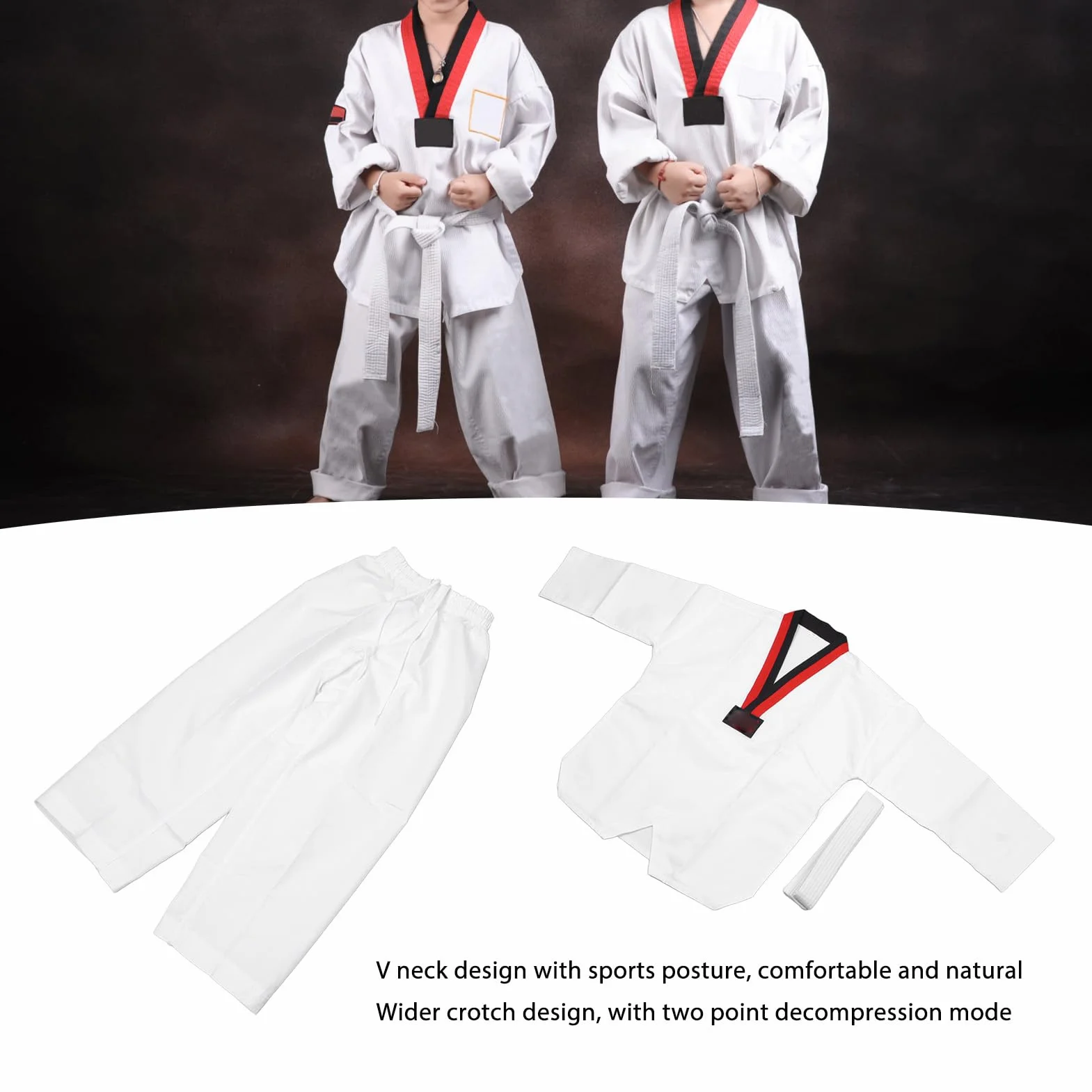 VGEBY Traje de Taekwondo Dobok Uniforme de Entrenamiento de Taekwondo Resistente y Cómodo y Transpirable para Niños de Altura 136-146 Cm