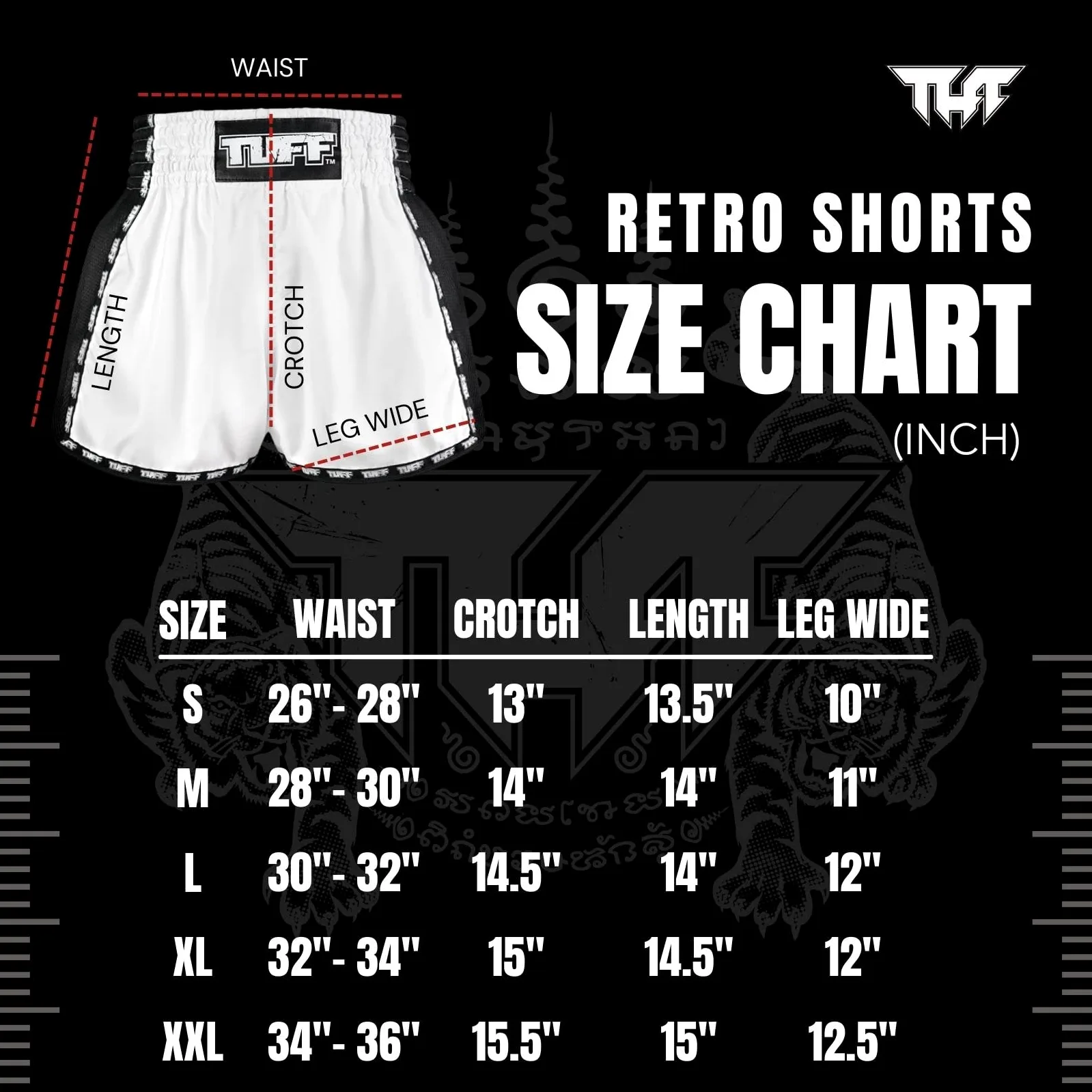 Tuff Sport Pantalones cortos de boxeo Muay Thai, estilo retro, corte delgado clásico, MMA, kickboxing, conjunto de entrenamiento