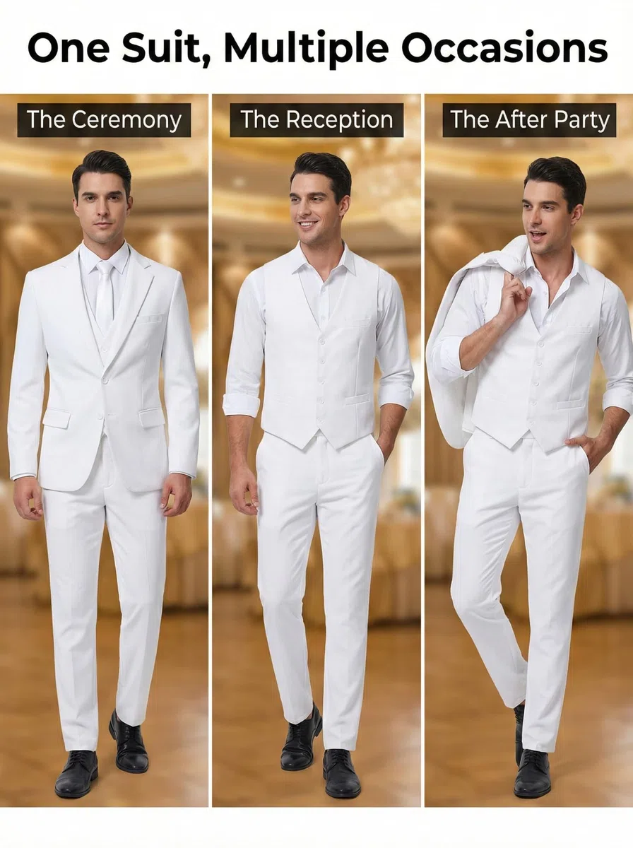 Holivyer Conjunto de Traje Ajustado de 3 Piezas para Hombre, Blazer de Dos Botones, Chaqueta sólida, Chaleco, Pantalones, Traje de Boda y Negocios