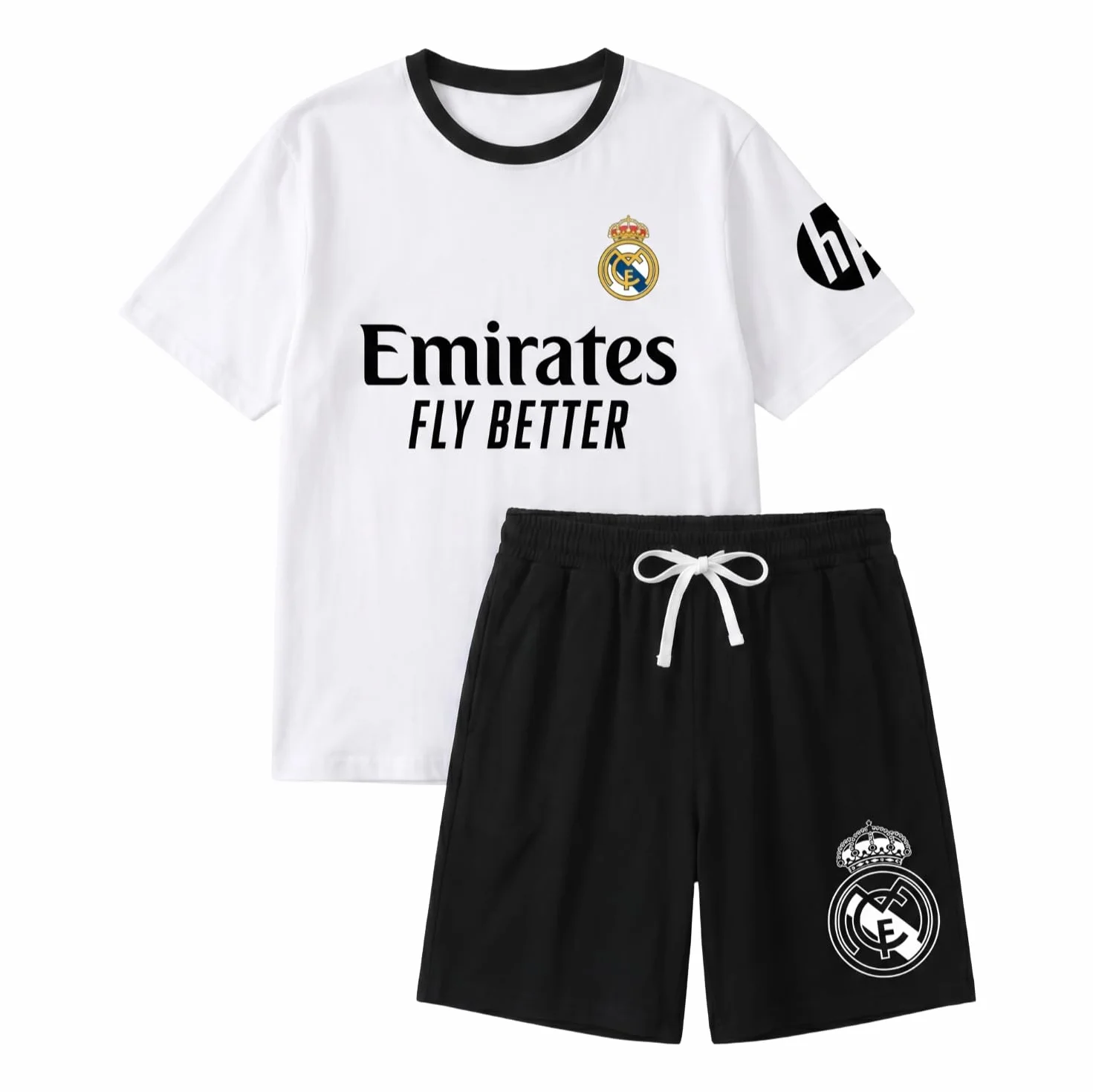 SaoTi Pijama Algodón Hombre Fútbol Madrid Camiseta y Pantalón Corto Verano – Pijama Corto Cómodo y Fresco Adulto y Niño 11 Tallas – Pijamas Verano Algodón Suave