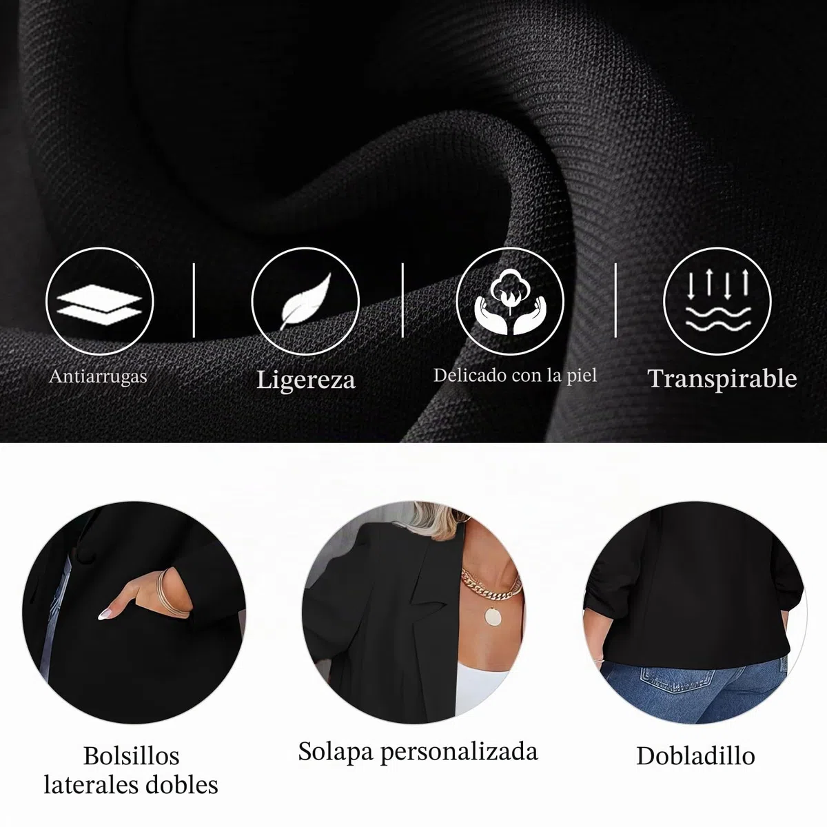 Blazer de Mujer - Chaqueta de Traje Holgada de un Solo Pecho con Abertura Frontal para el Trabajo, Chaquetas de Negocios con Cuello de Solapa y Manga Larga.