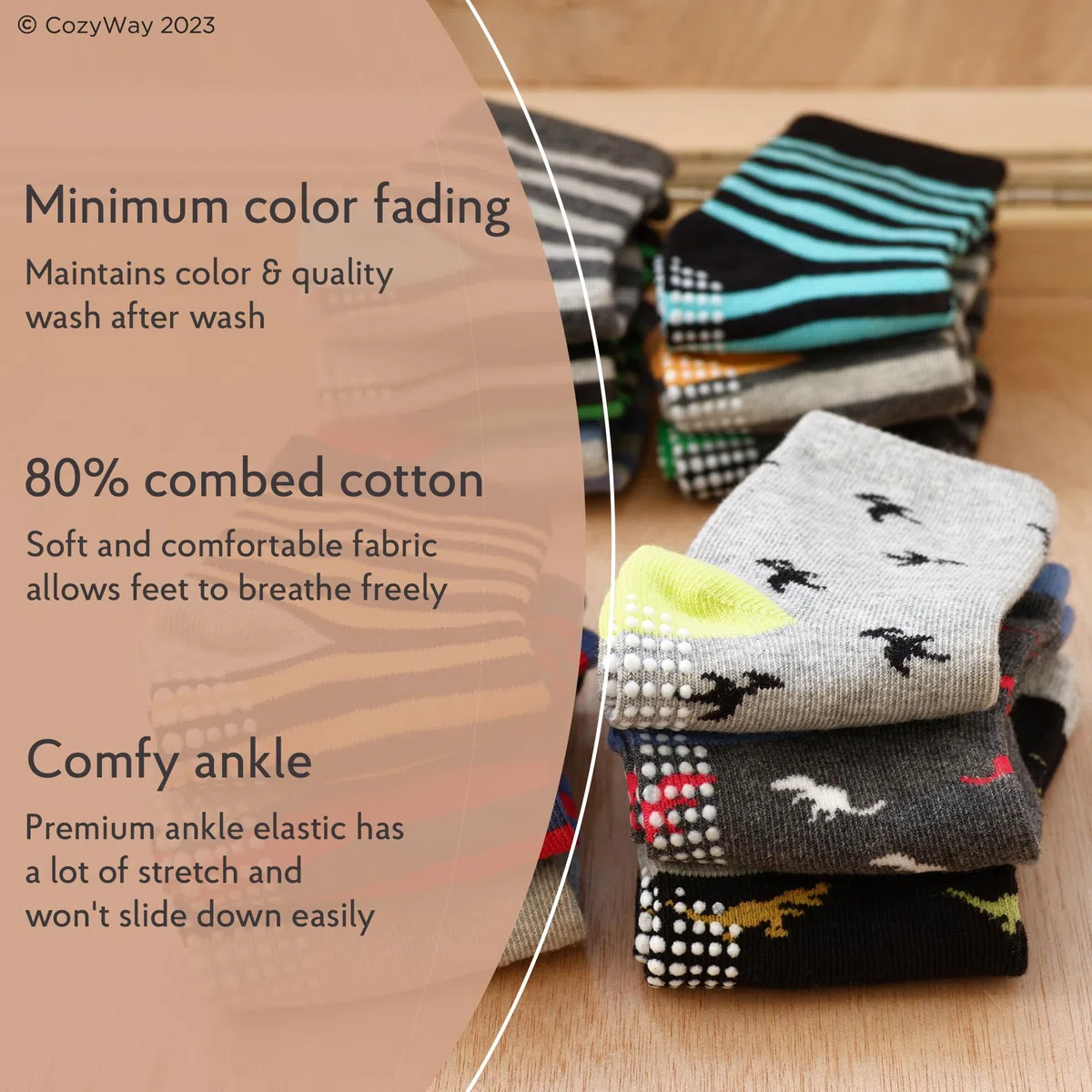 CozyWay Calcetines antideslizantes para niños, 12 pares, para niños, antideslizantes, de algodón, para niños y niñas