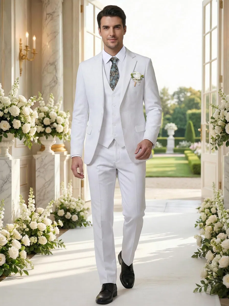 Holivyer Conjunto de Traje Ajustado de 3 Piezas para Hombre, Blazer de Dos Botones, Chaqueta sólida, Chaleco, Pantalones, Traje de Boda y Negocios