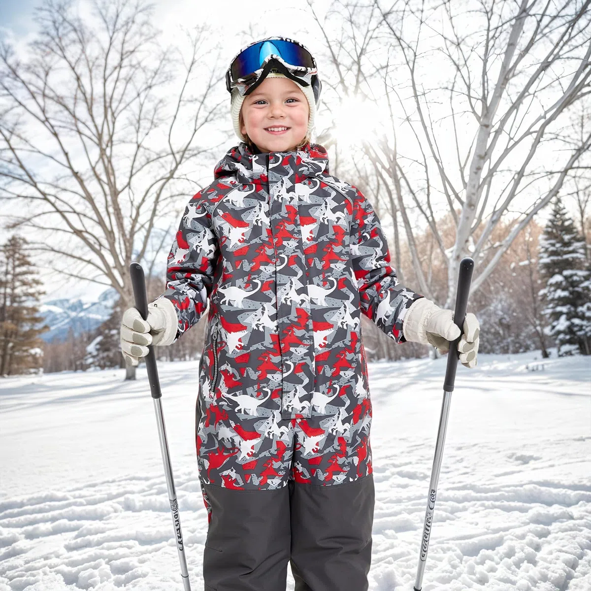 Gogokids Trajes de Nieve para Niños, Traje de Esquí Impermeable de Una Pieza, Edad 4-7 Años