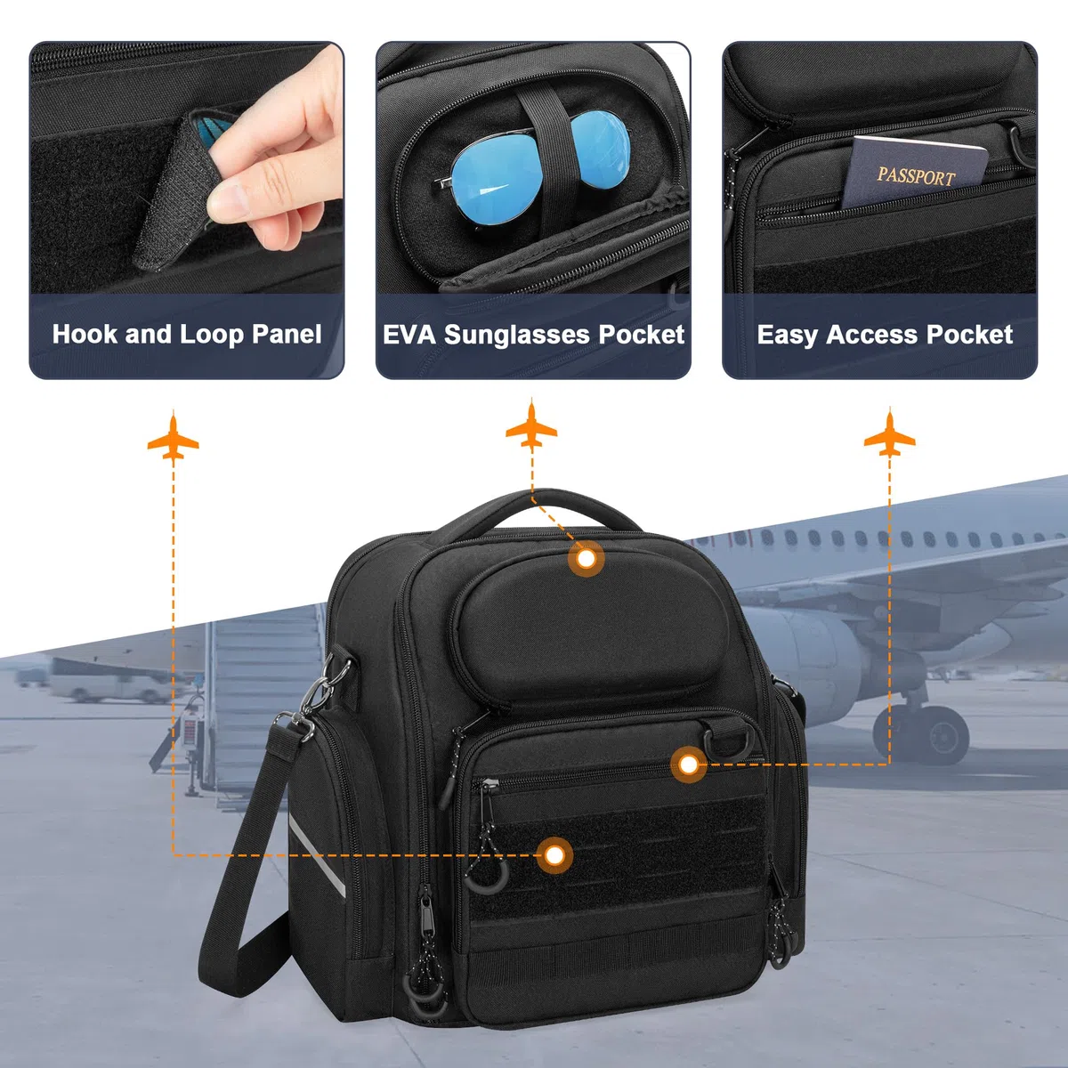 Bolsa para Auriculares de Piloto, Bolsa de Gran Capacidad para Auriculares de Aviación, Rodillera de Piloto y Más, Negro