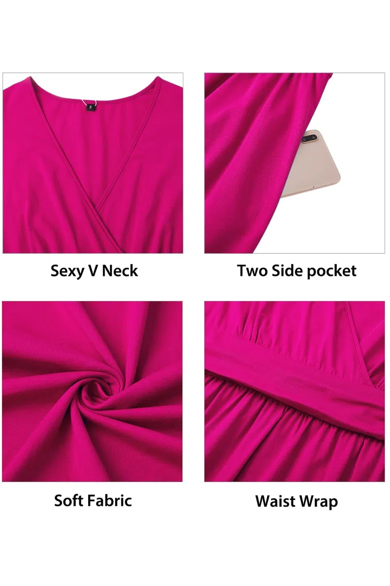 STYLEWORD Vestido Verano Mujer Vestidos Florales de Manga Corta hasta la Rodilla con Bolsillos