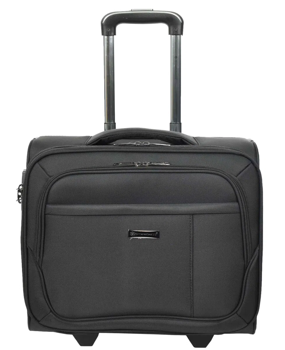 House Of Leather Pilot Case - Maletín organizador de negocios, bolsa de viaje con 2 ruedas, color negro Sparta, Black, M, Estuche Pilot