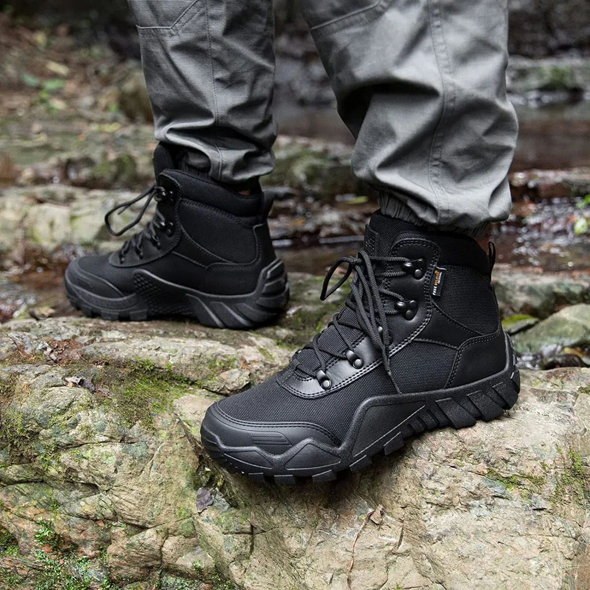 FREE SOLDIER Botas de Caza para Hombres Medio Alto Zapatos Botas Militares de Combate de Tiro Alto con Cordones Ligeros para Todo Terreno para Montaña Trekking