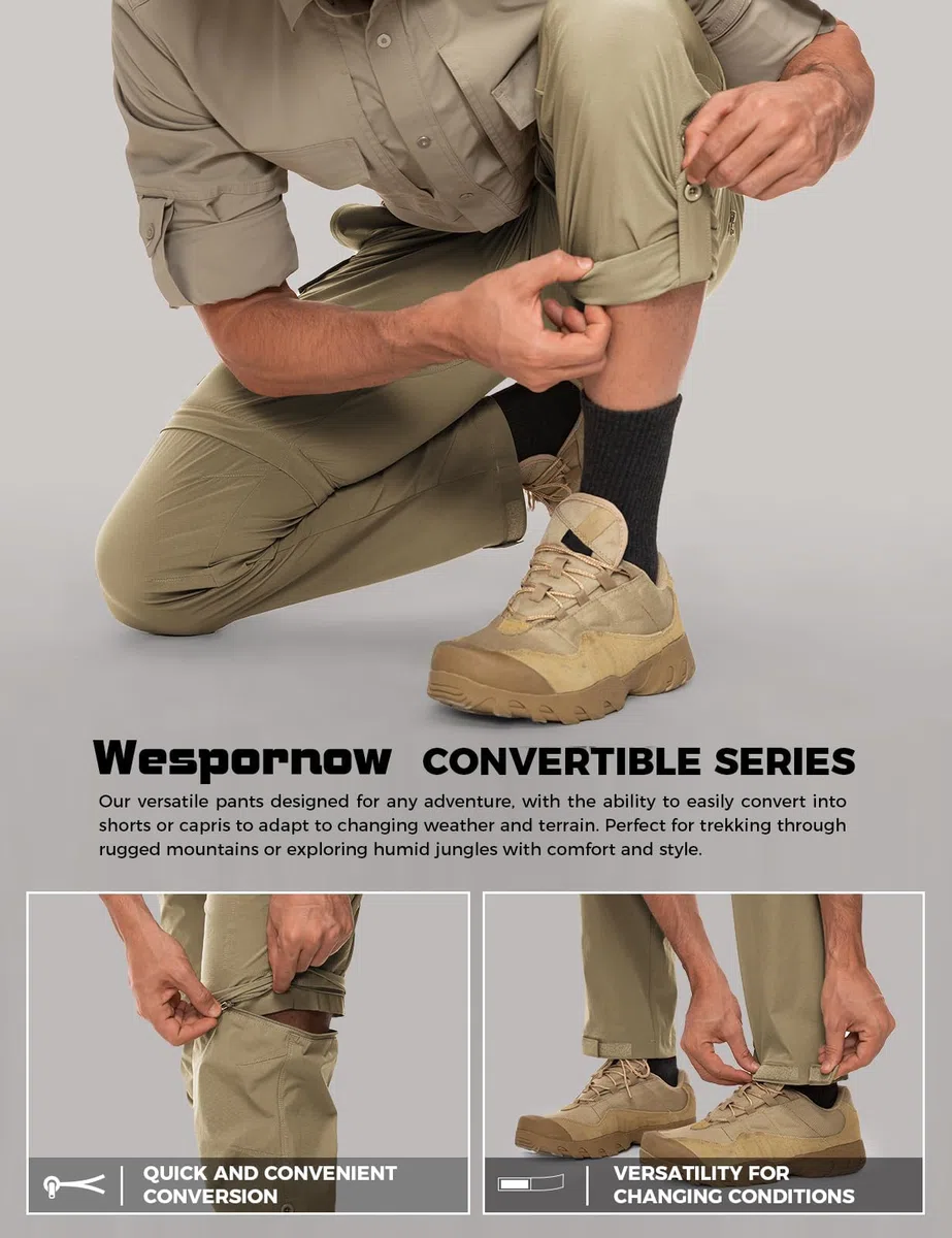 Wespornow Pantalón Convertible de Secado rápido, Ligero, con Cremallera, Transpirable, para Actividades al Aire Libre, Pesca, Safari, Senderismo para Hombre