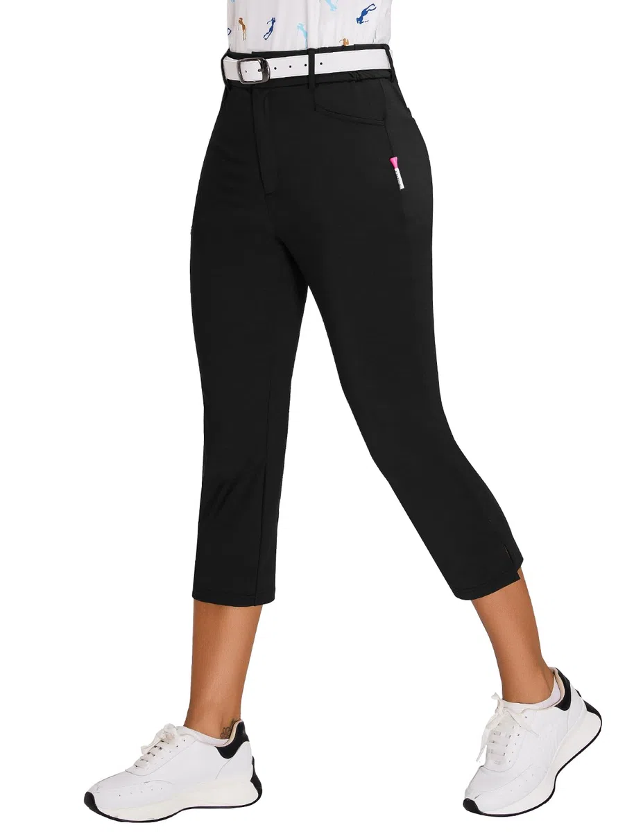 Pantalones de Golf para Mujer 7/8 elásticos con Cremallera Derecha Trabillas para cinturón Pantalones de Golf, Pantalones Piratas Ligeros para Deportes, Viajes, Trabajo