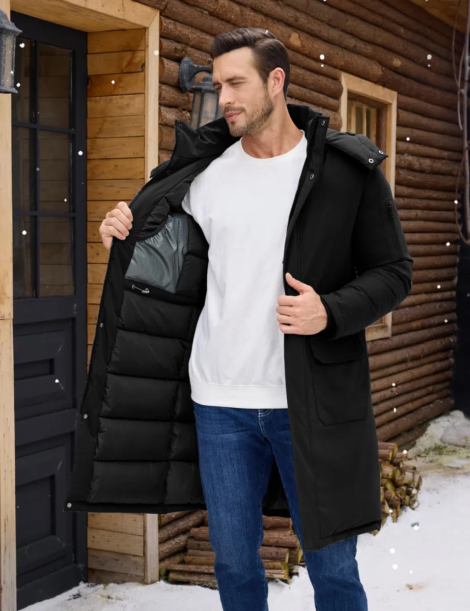 TOMEEK Chaqueta Hombre Invierno Abrigo Largo Hombre Cálido Acolchada con Capucha Cremallera Parka Casual Chaquetas Cazadora Viento Abrigos Coat Chaquetón con Bolsillos