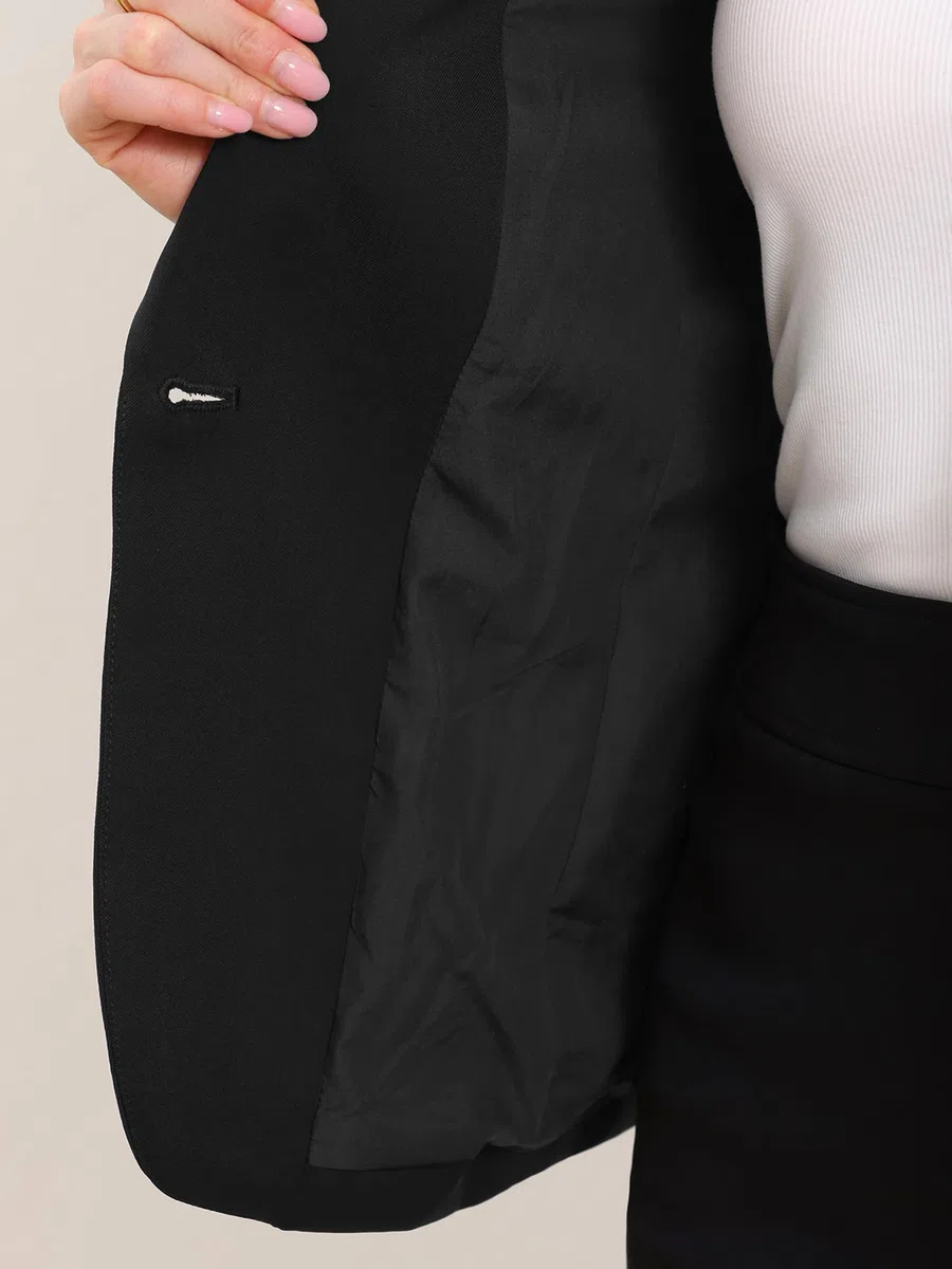 Allegra K Blazer De Trabajo para Mujer Solapa Chal Mangas 3/4 Bolsillo Un Botón Americana Corta De Oficina