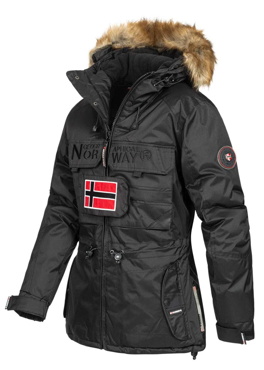 Geographical Norway Bellaciao Lady Parka Mujer Otoño Invierno Abrigo Capucha Piel Sintética Chaqueta Corta Viento Esquí