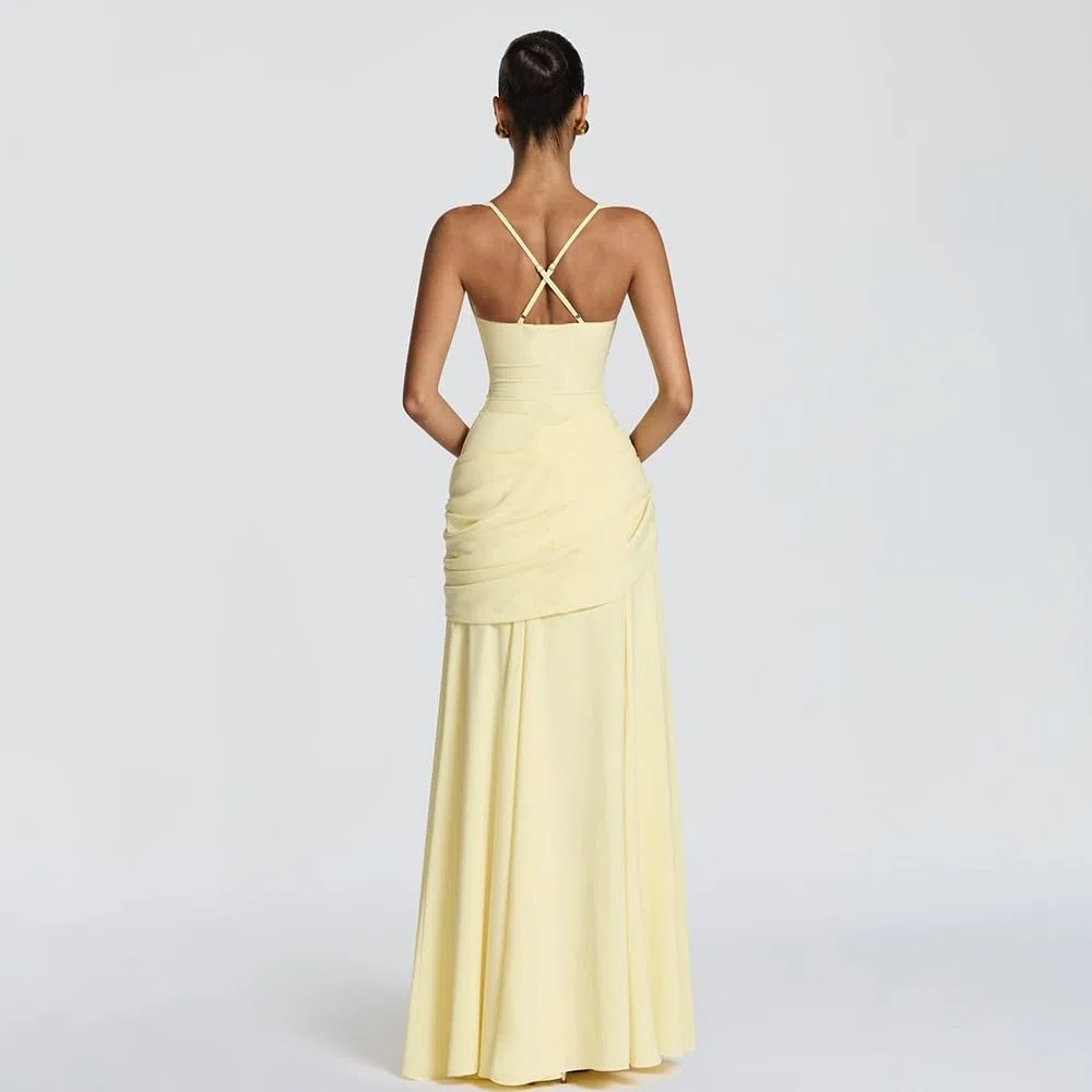 Genérico Vestido Corsé Mujer de Satén con Fruncidos, Vestido Largo Cintura Baja Corte A, Atuendo Elegante para Noches, Bailes y Eventos Formales