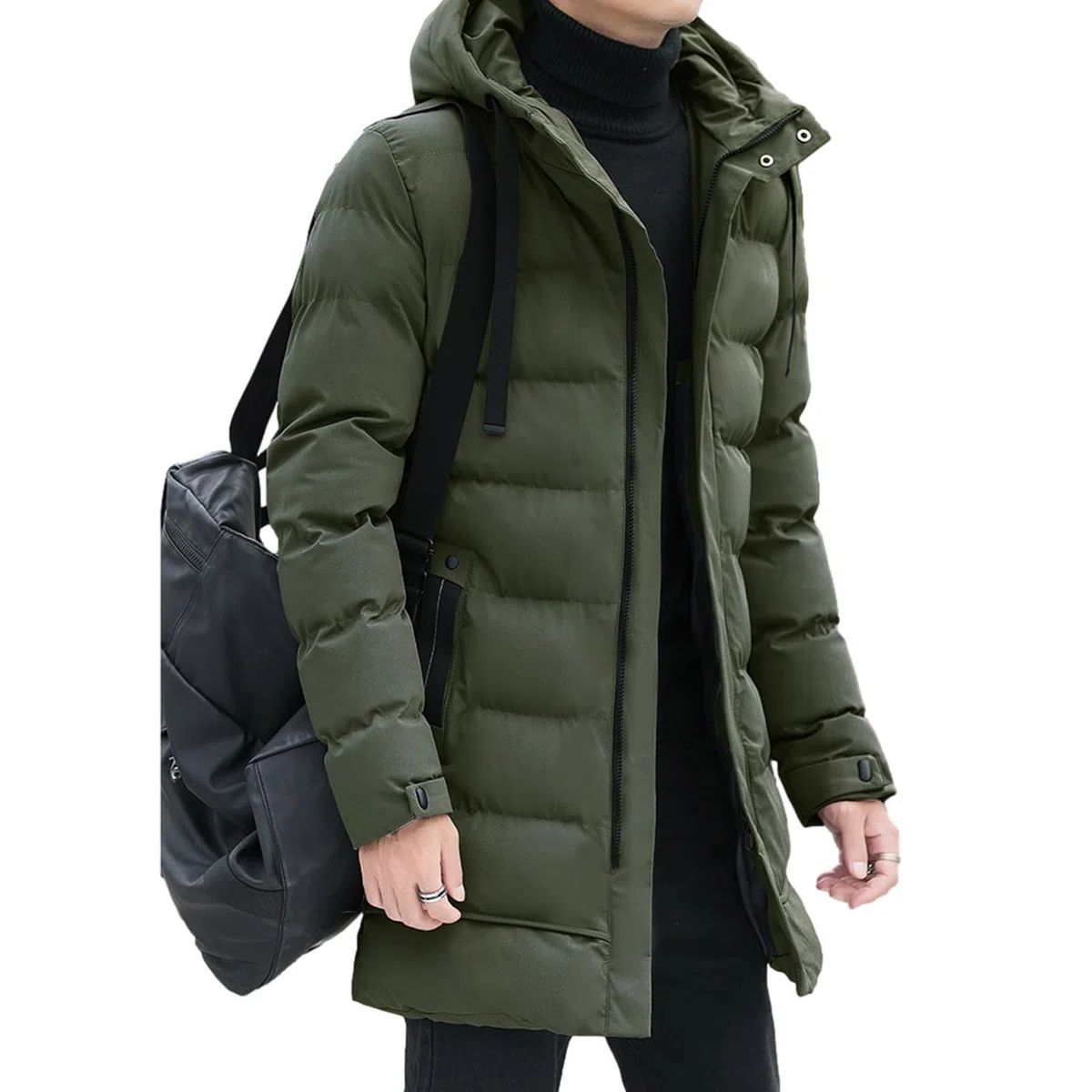 Hombre Chaqueta Térmica de Invierno con Capucha Longitud Media Acolchado Relleno Abrigos de Plumón